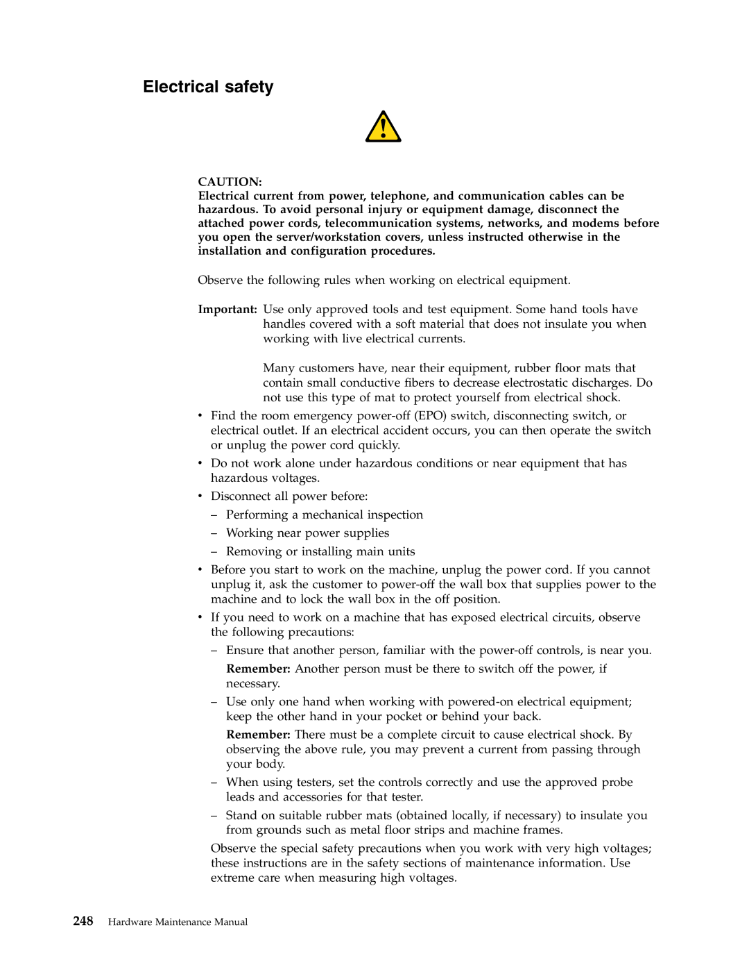 IBM 8189, 8128, 8185, 8195, 8186, 8187, 8191, 8188, 8197, 8193, 8194, 8192, 8190, 8196 manual Electrical safety 