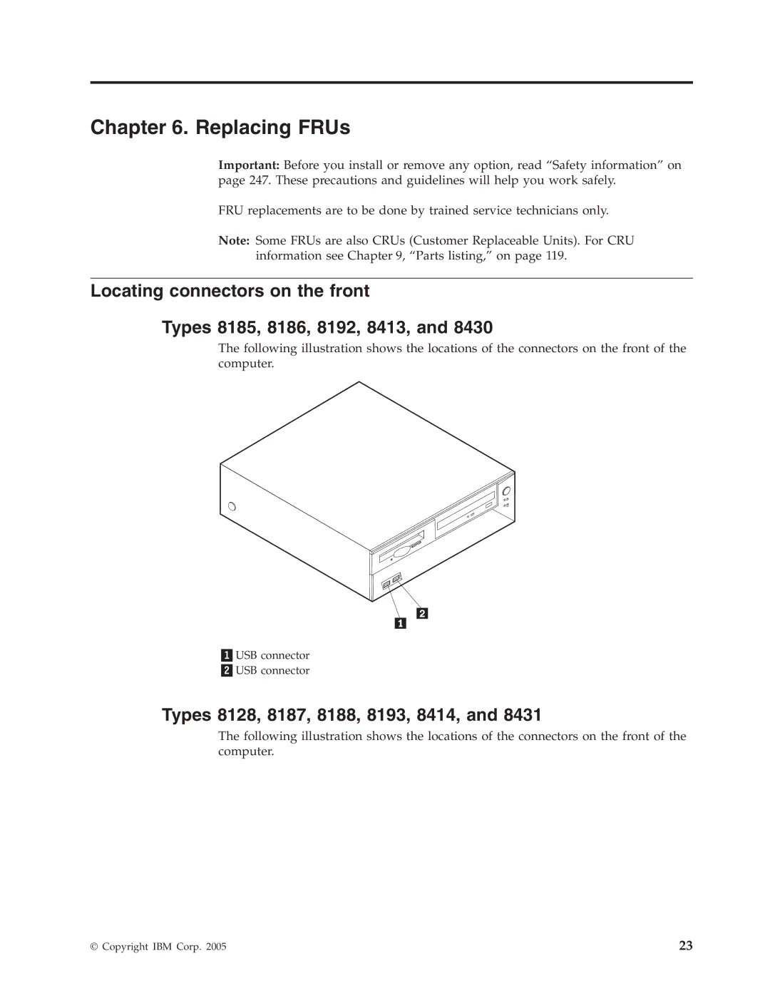 IBM 8185, 8128, 8189, 8195, 8186, 8187, 8191, 8188, 8197, 8193, 8194, 8192, 8190, 8196 manual Replacing FRUs 