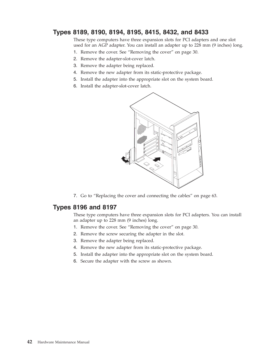 IBM 8191, 8128, 8185, 8186, 8187, 8188, 8197, 8193, 8192, 8196 manual Types 8189, 8190, 8194, 8195, 8415, 8432 