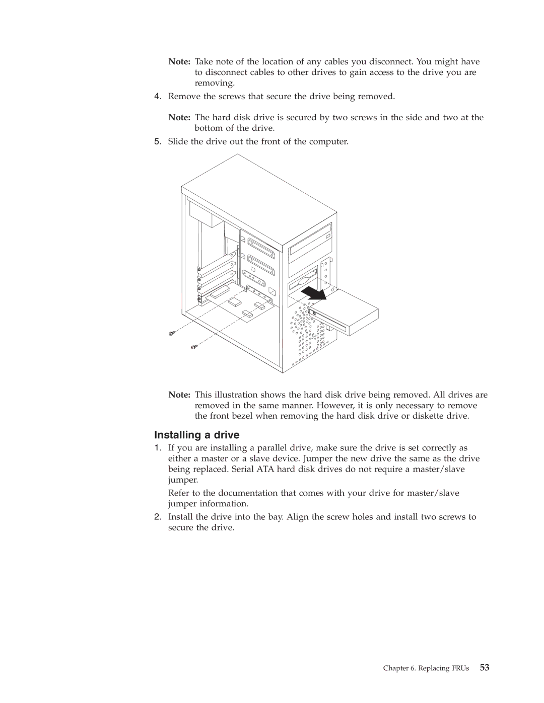 IBM 8195, 8128, 8185, 8189, 8186, 8187, 8191, 8188, 8197, 8193, 8194, 8192, 8190, 8196 manual Installing a drive 