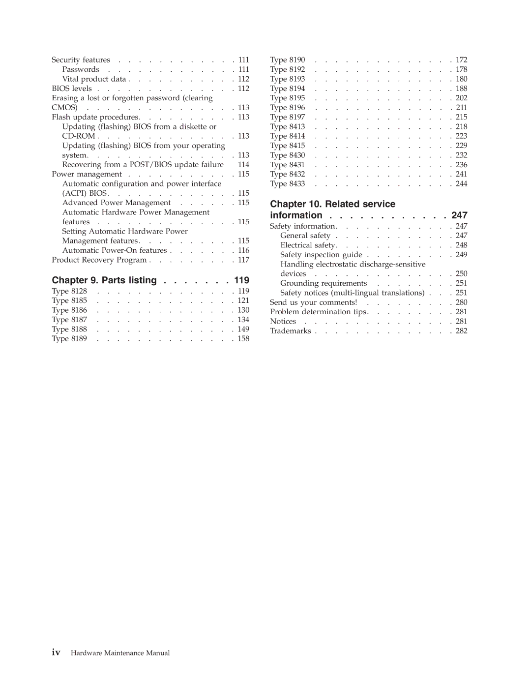 IBM 8191, 8128, 8185, 8189, 8195, 8186, 8187, 8188, 8197, 8193, 8194, 8192, 8190, 8196 manual Cmos, Cd-Rom, Acpi Bios 