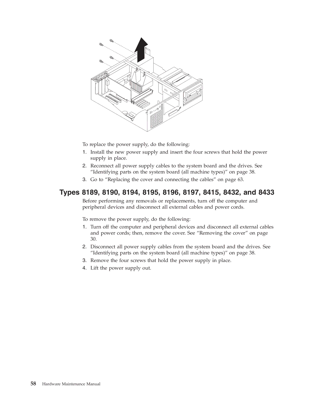 IBM 8128, 8185, 8186, 8187, 8191, 8188, 8193, 8192 manual Types 8189, 8190, 8194, 8195, 8196, 8197, 8415, 8432 