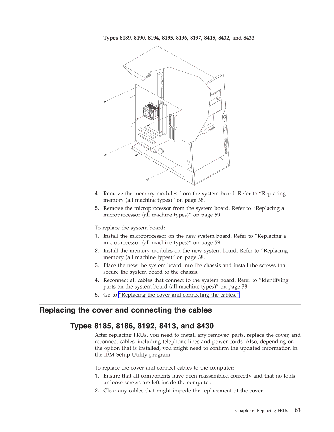 IBM 8128, 8185, 8186, 8187, 8191, 8188, 8193, 8192 manual Types 8189, 8190, 8194, 8195, 8196, 8197, 8415, 8432 