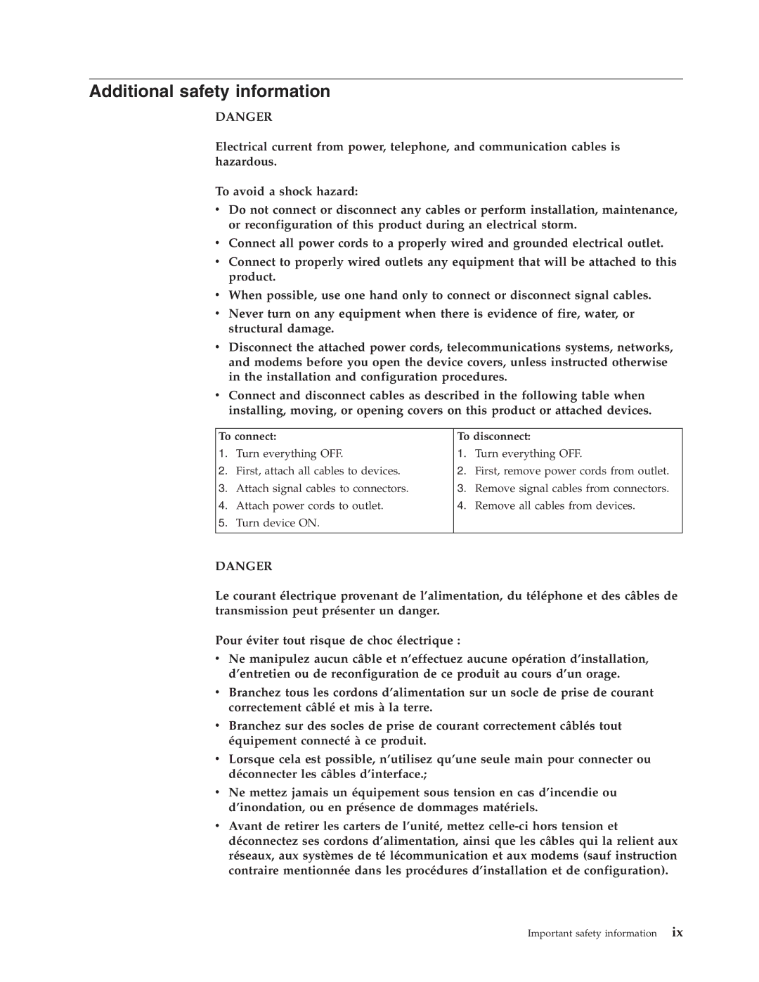 IBM 8194, 8128, 8185, 8413, 8414, 8189, 8195, 8186, 8187, 8188, 8197, 8193 Additional safety information, To connect To disconnect 