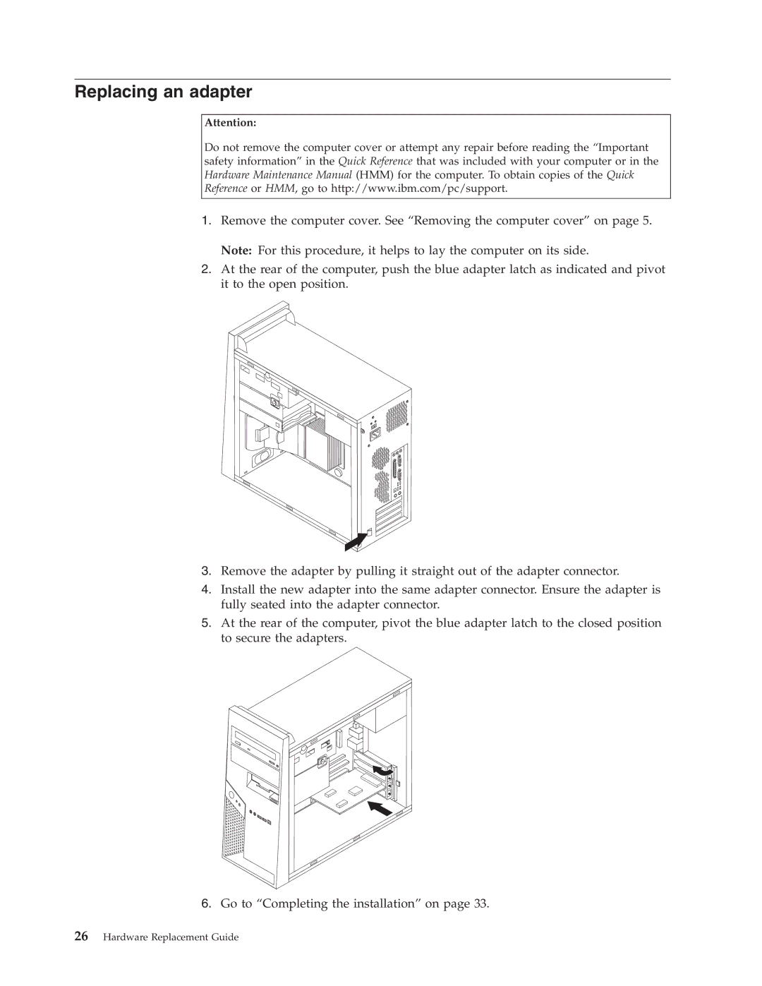 IBM 8124, 8138, 8131, 8123, 8137, 8122 manual Replacing an adapter 