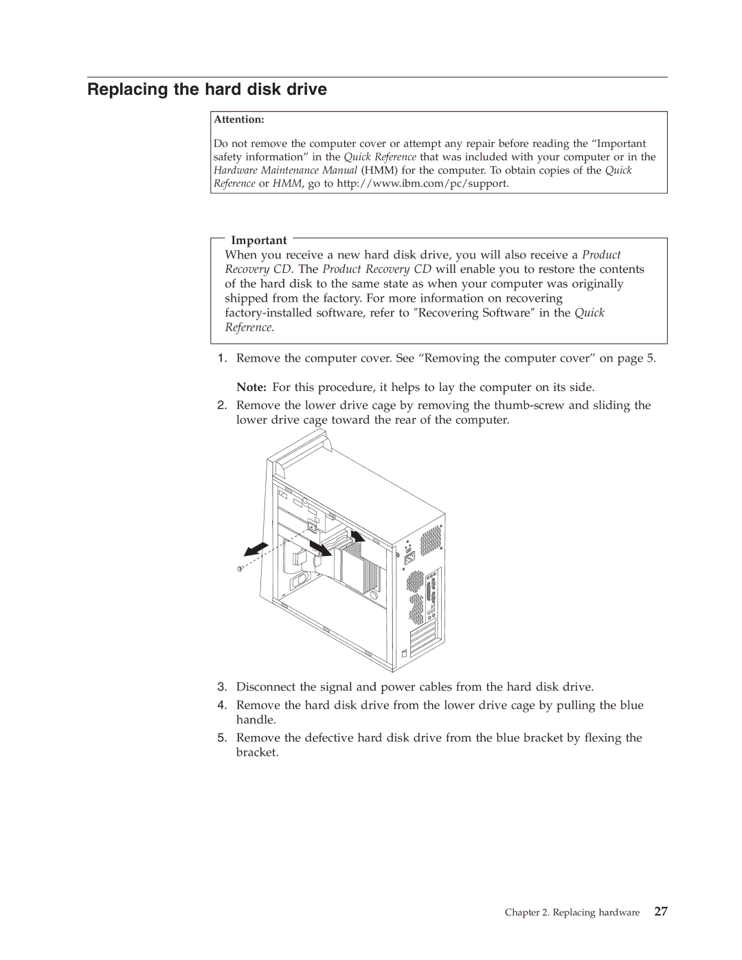 IBM 8122, 8138, 8131, 8123, 8137, 8124 manual Replacing the hard disk drive 