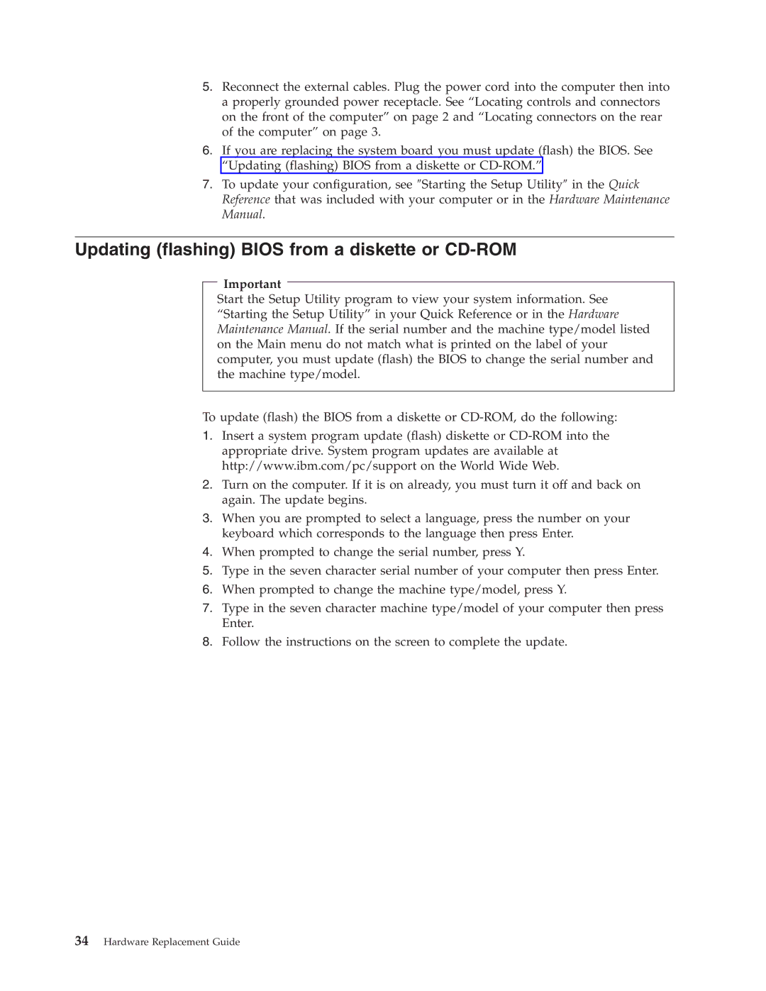 IBM 8138, 8131, 8123, 8137, 8124, 8122 manual Updating flashing Bios from a diskette or CD-ROM 