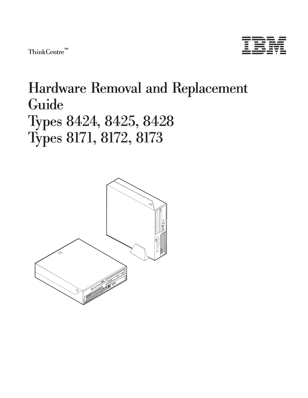 IBM 8428, 8173 manual Hardware Removal and Replacement Guide Types 8424, 8425, Types 8171, 8172, ThinkCentre 