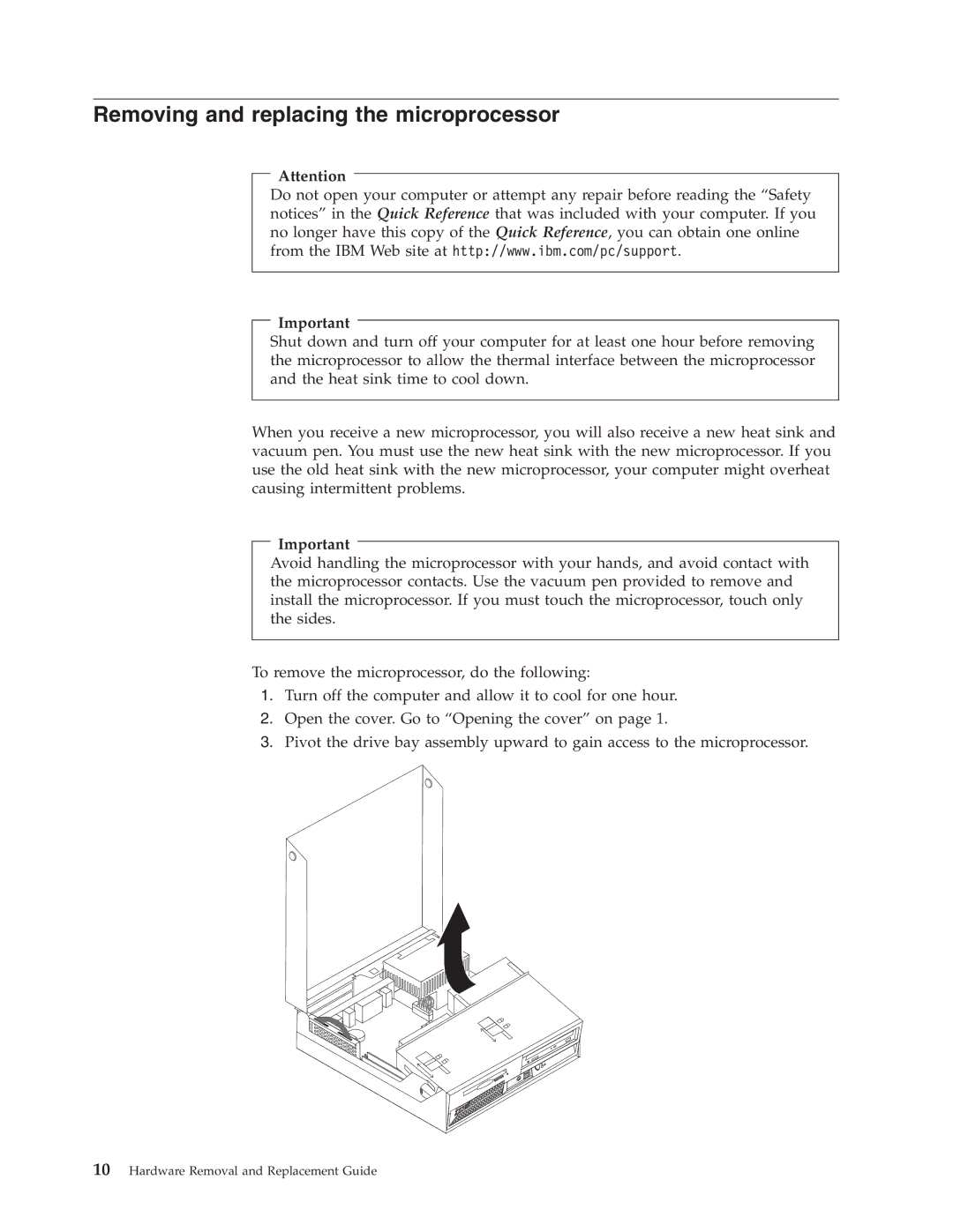 IBM 8425, 8171, 8424, 8428, 8173 manual Removing and replacing the microprocessor 