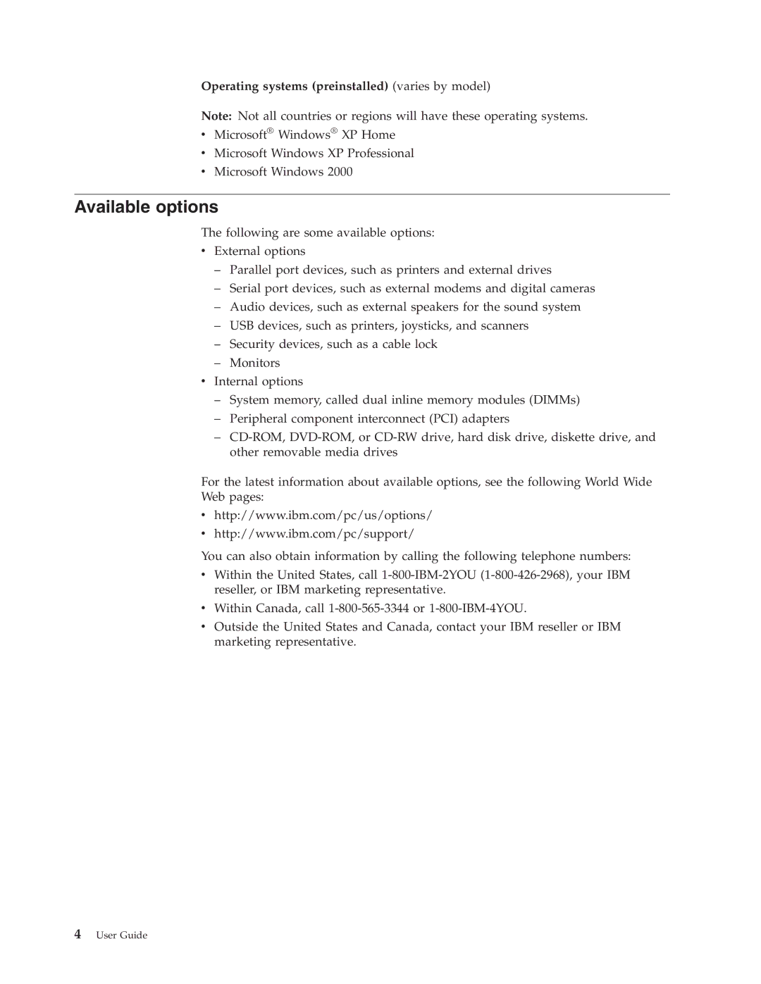 IBM 8183 manual Available options 