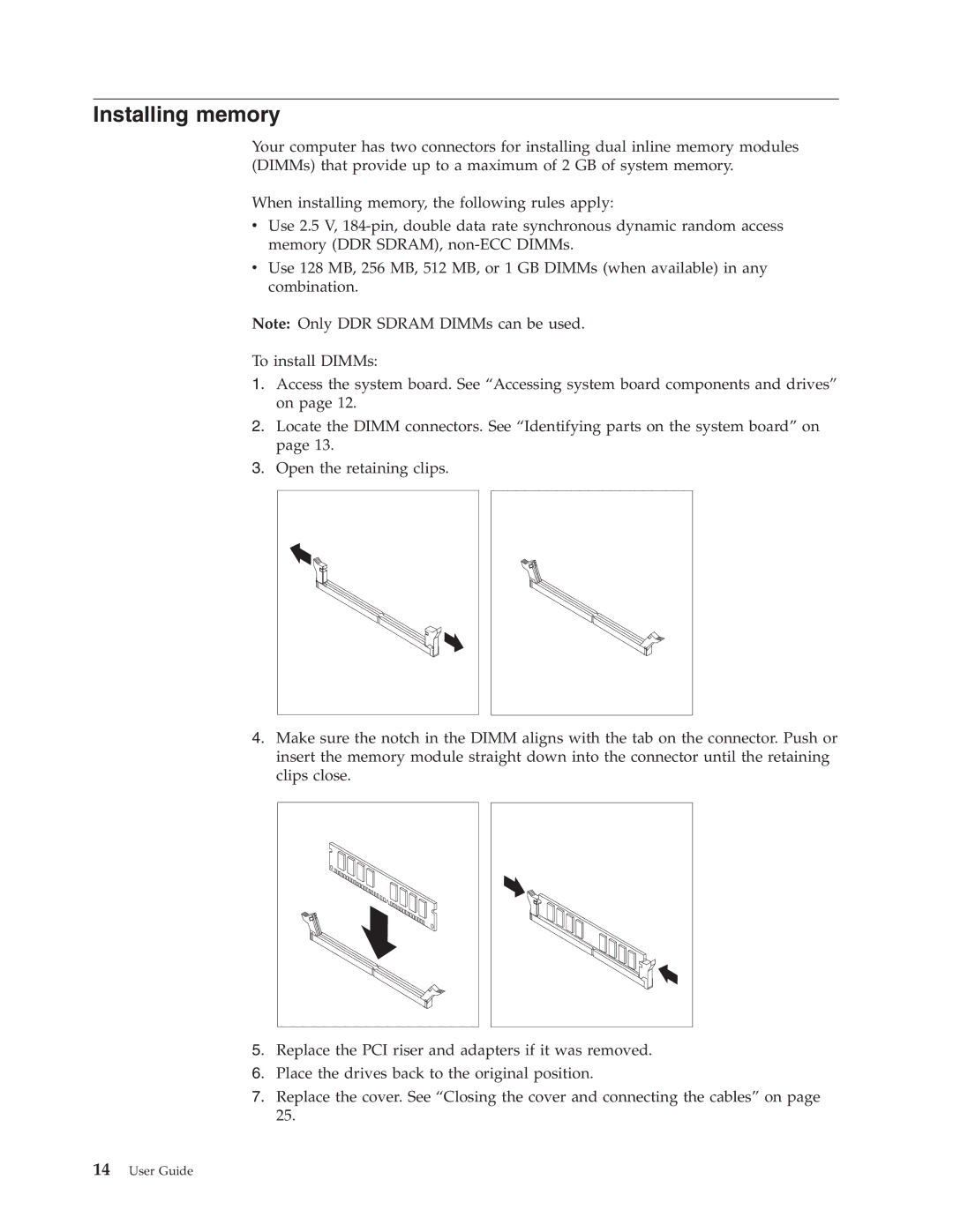 IBM 8183 manual Installing memory 