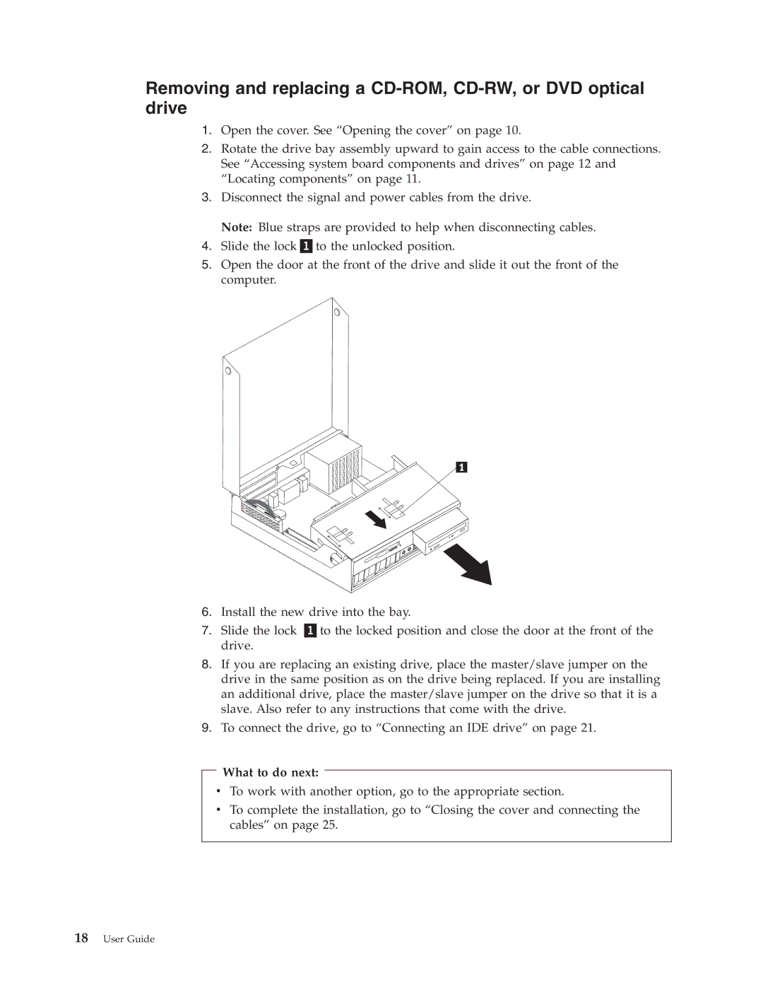 IBM 8183 manual Removing and replacing a CD-ROM, CD-RW, or DVD optical drive 