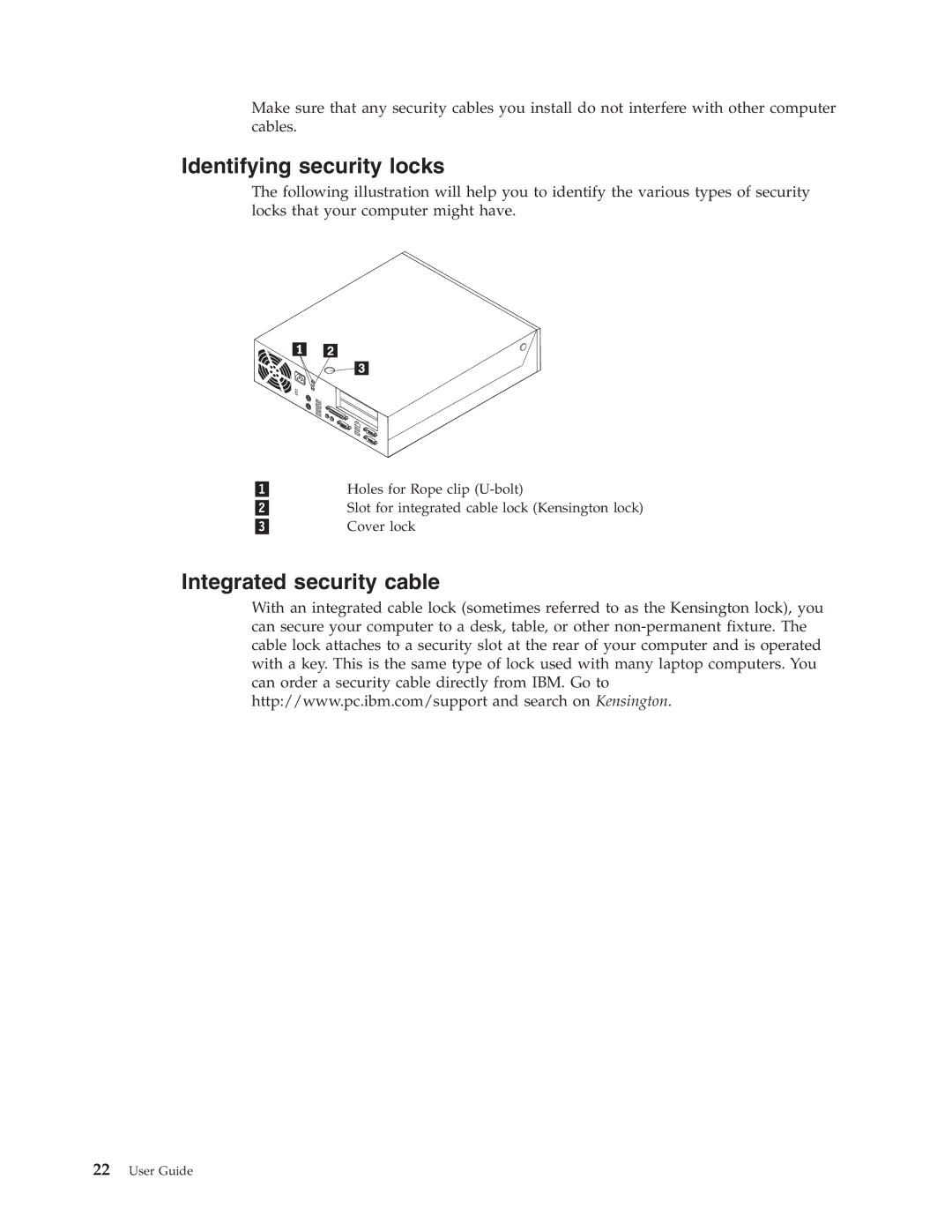 IBM 8183 manual Identifying security locks, Integrated security cable 