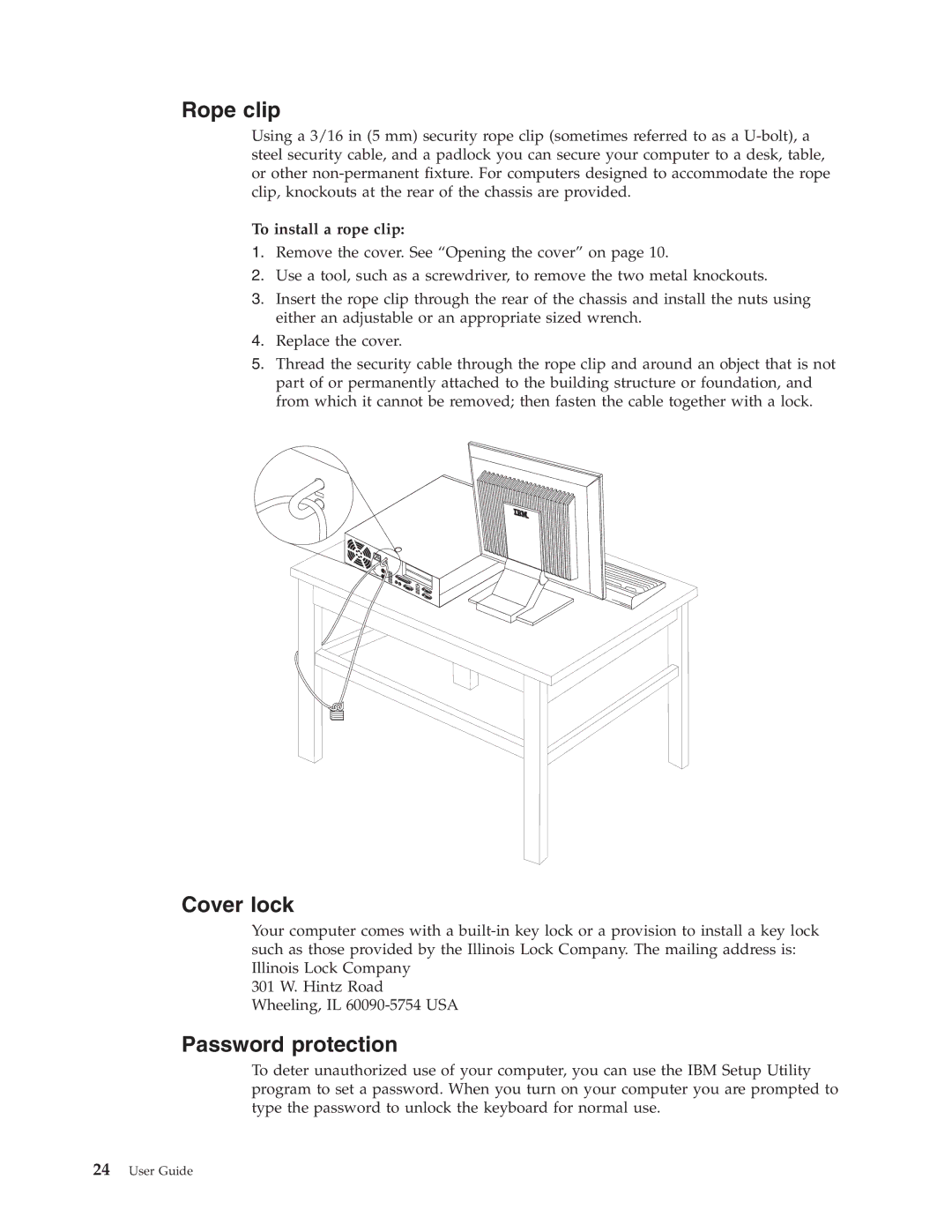 IBM 8183 manual Rope clip, Cover lock, Password protection 