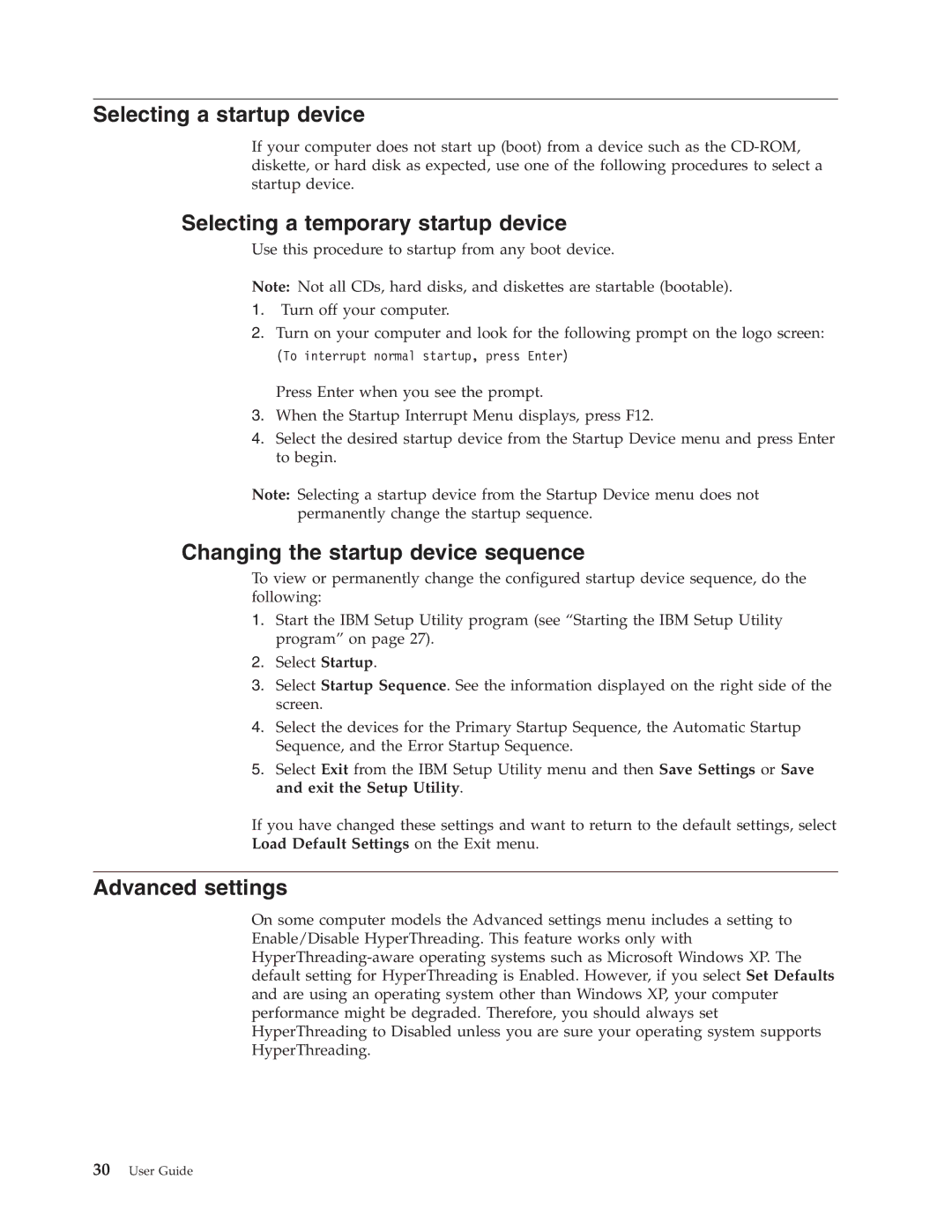 IBM 8183 manual Selecting a startup device, Selecting a temporary startup device, Changing the startup device sequence 