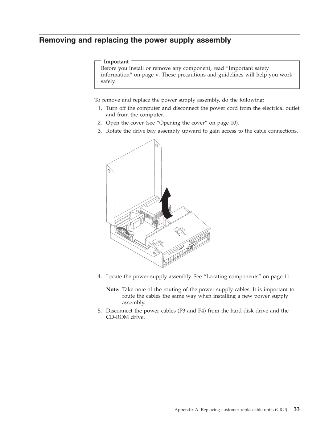 IBM 8183 manual Removing and replacing the power supply assembly 