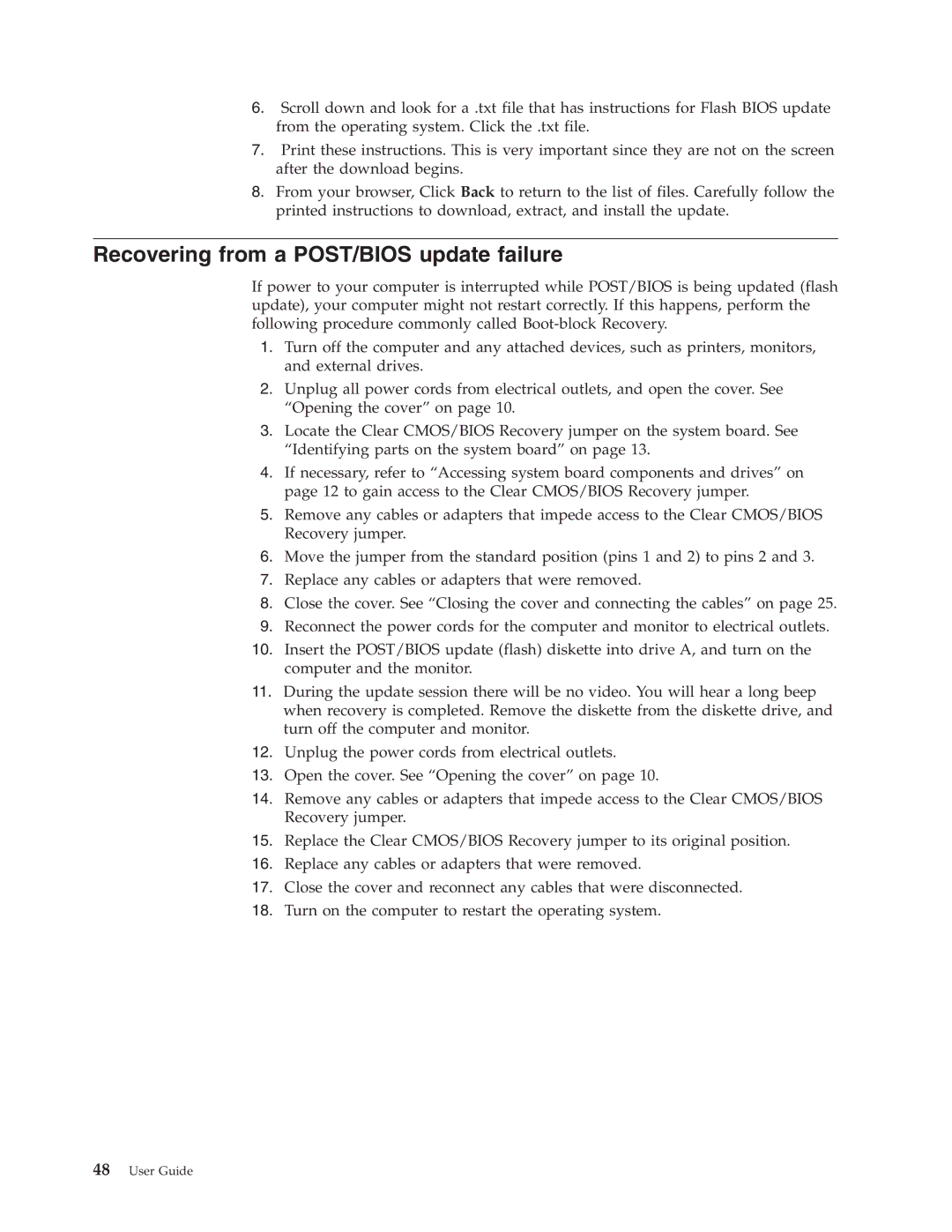 IBM 8183 manual Recovering from a POST/BIOS update failure 