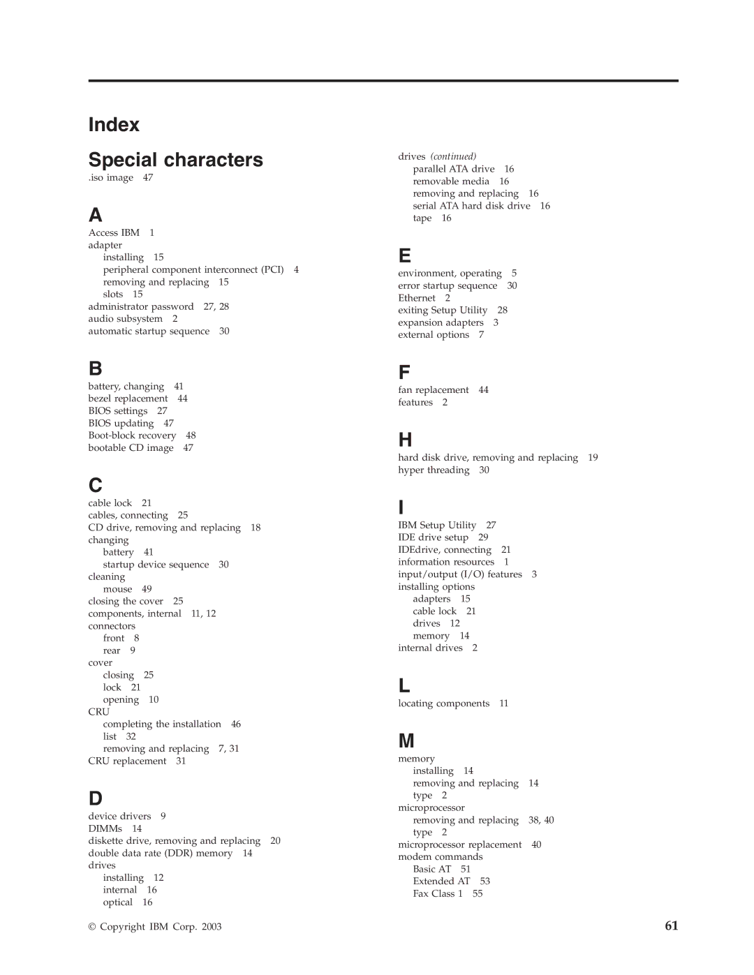 IBM 8183 manual Index Special characters, Cru 