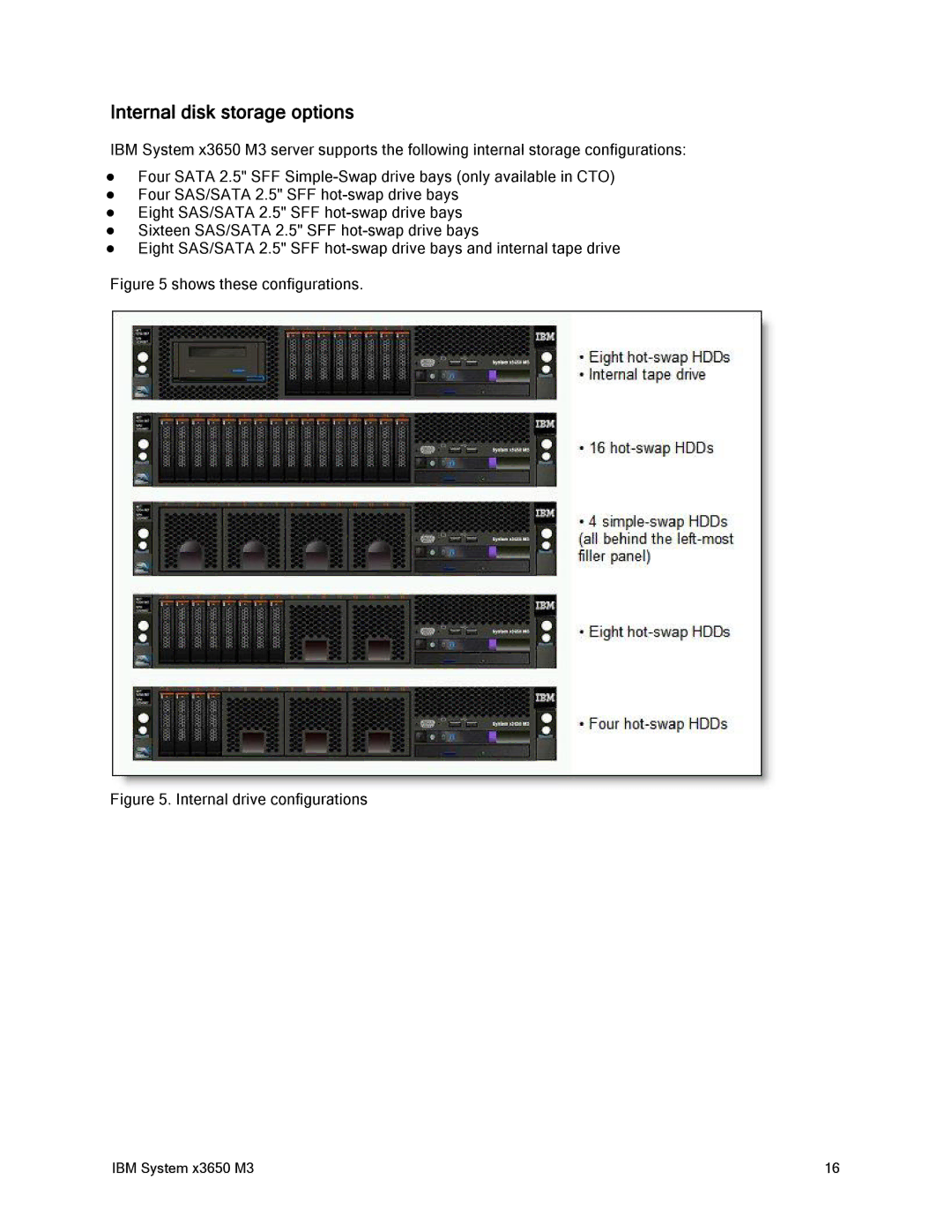 IBM 81Y6843 manual Internal disk storage options, Shows these configurations 