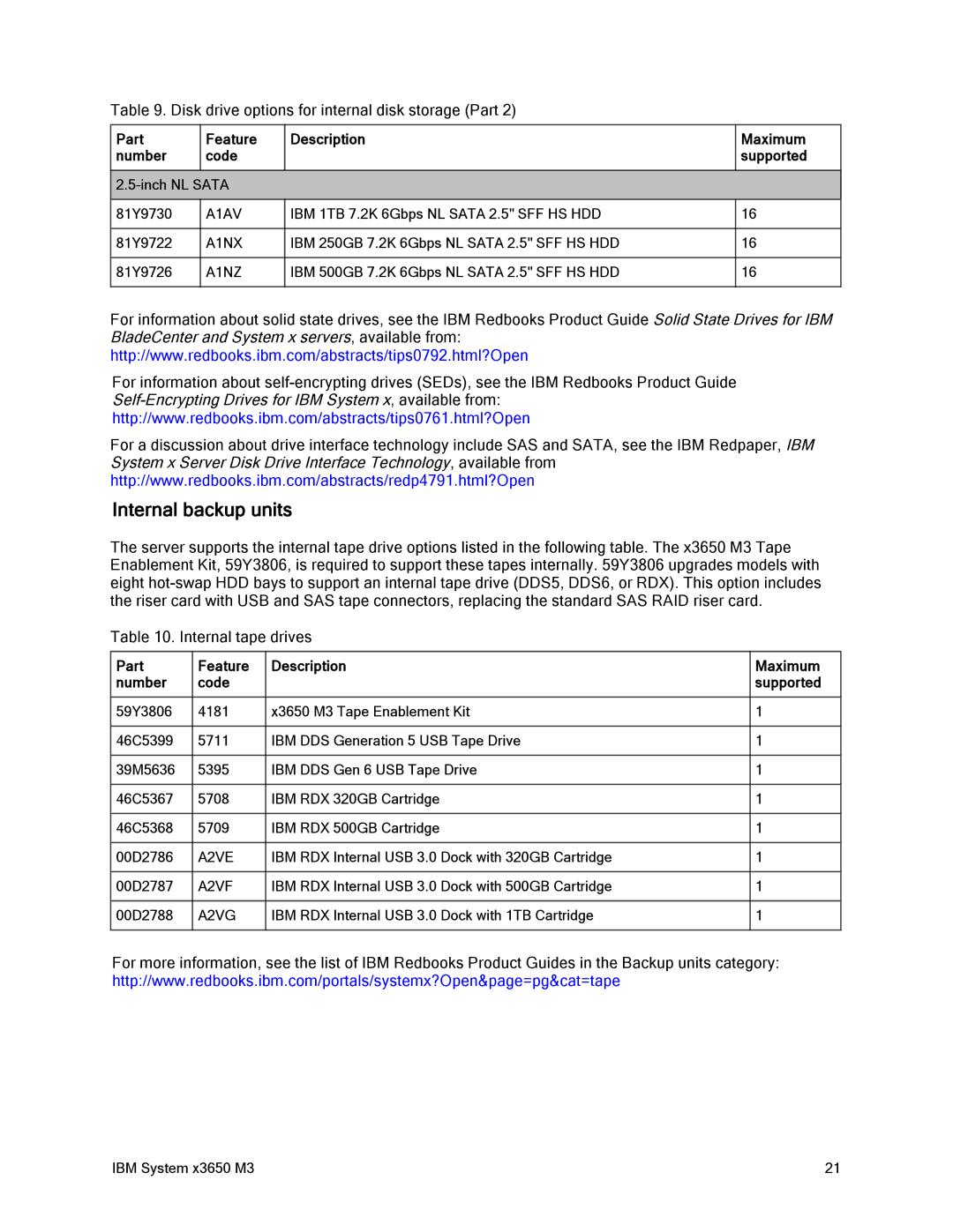 IBM 81Y6843 manual Internal backup units 