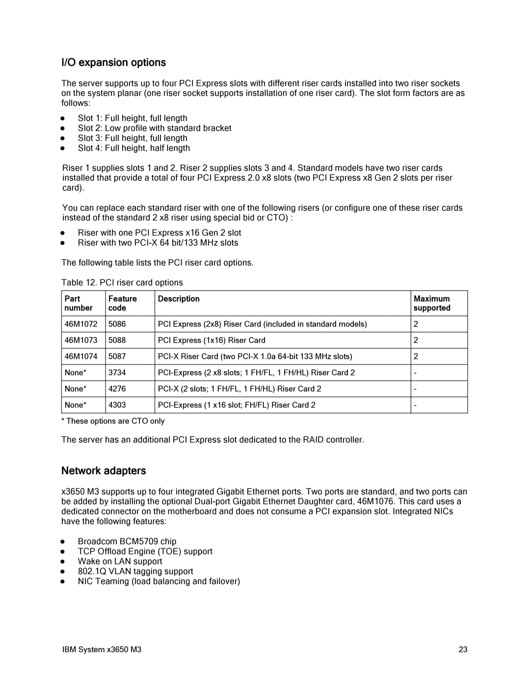 IBM 81Y6843 manual Expansion options, Network adapters 