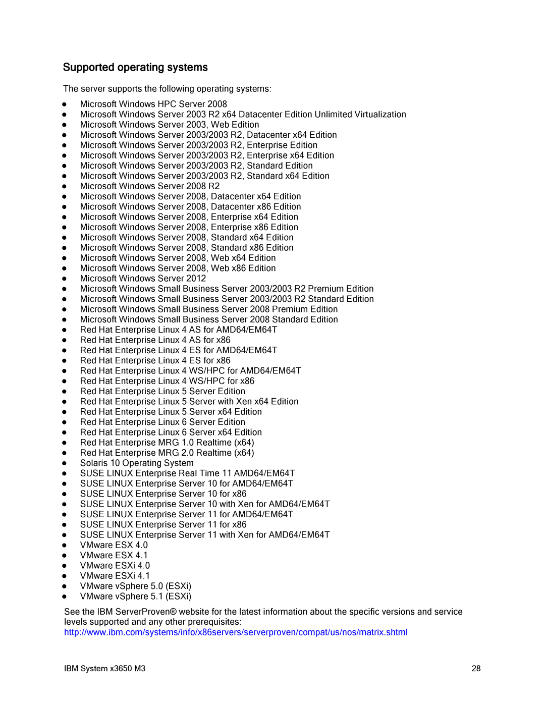 IBM 81Y6843 manual Supported operating systems 