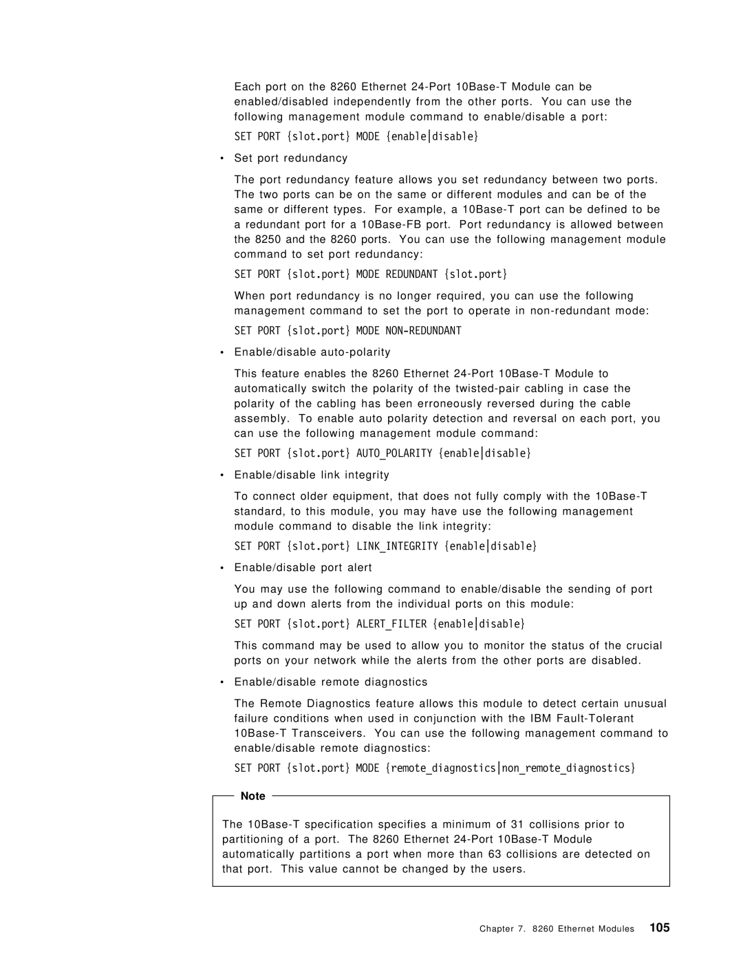 IBM 8260 manual SET Port slot.port Mode enabledisable, SET Port slot.port Mode Redundant slot.port 