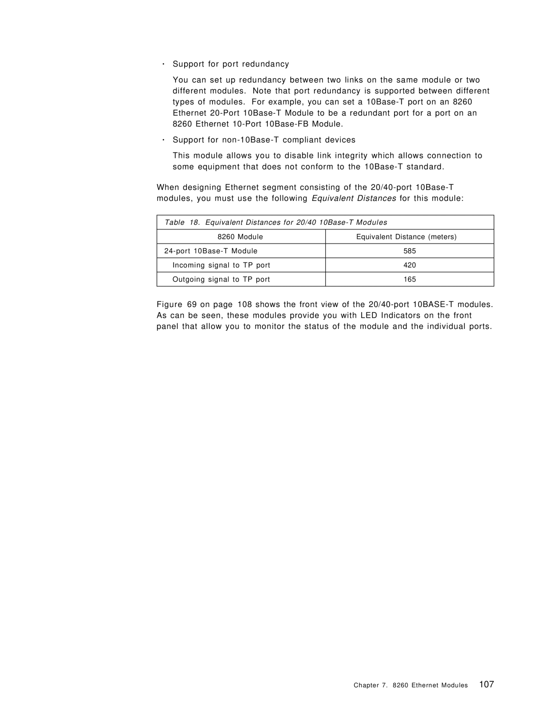 IBM 8260 manual Equivalent Distances for 20/40 10Base-T Modules 