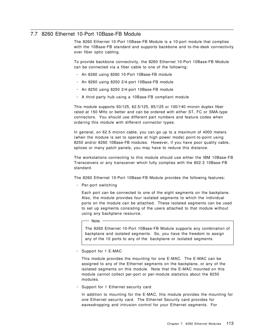 IBM 8260 manual Ethernet 10-Port 10Base-FB Module 