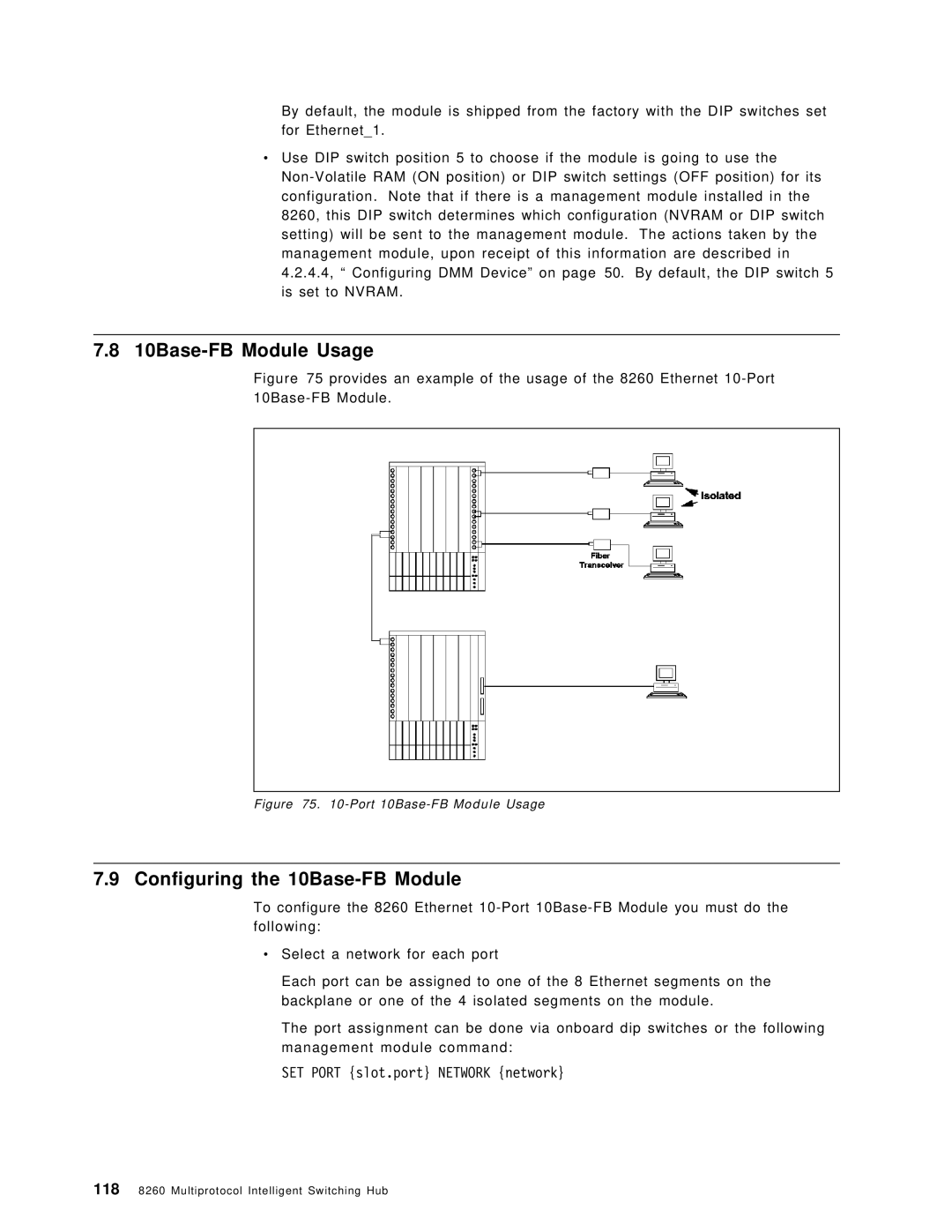 IBM 8260 manual 10Base-FB Module Usage, Configuring the 10Base-FB Module 