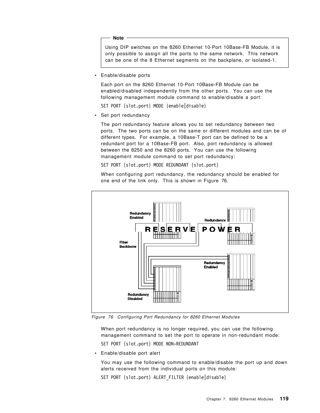 IBM manual Configuring Port Redundancy for 8260 Ethernet Modules 