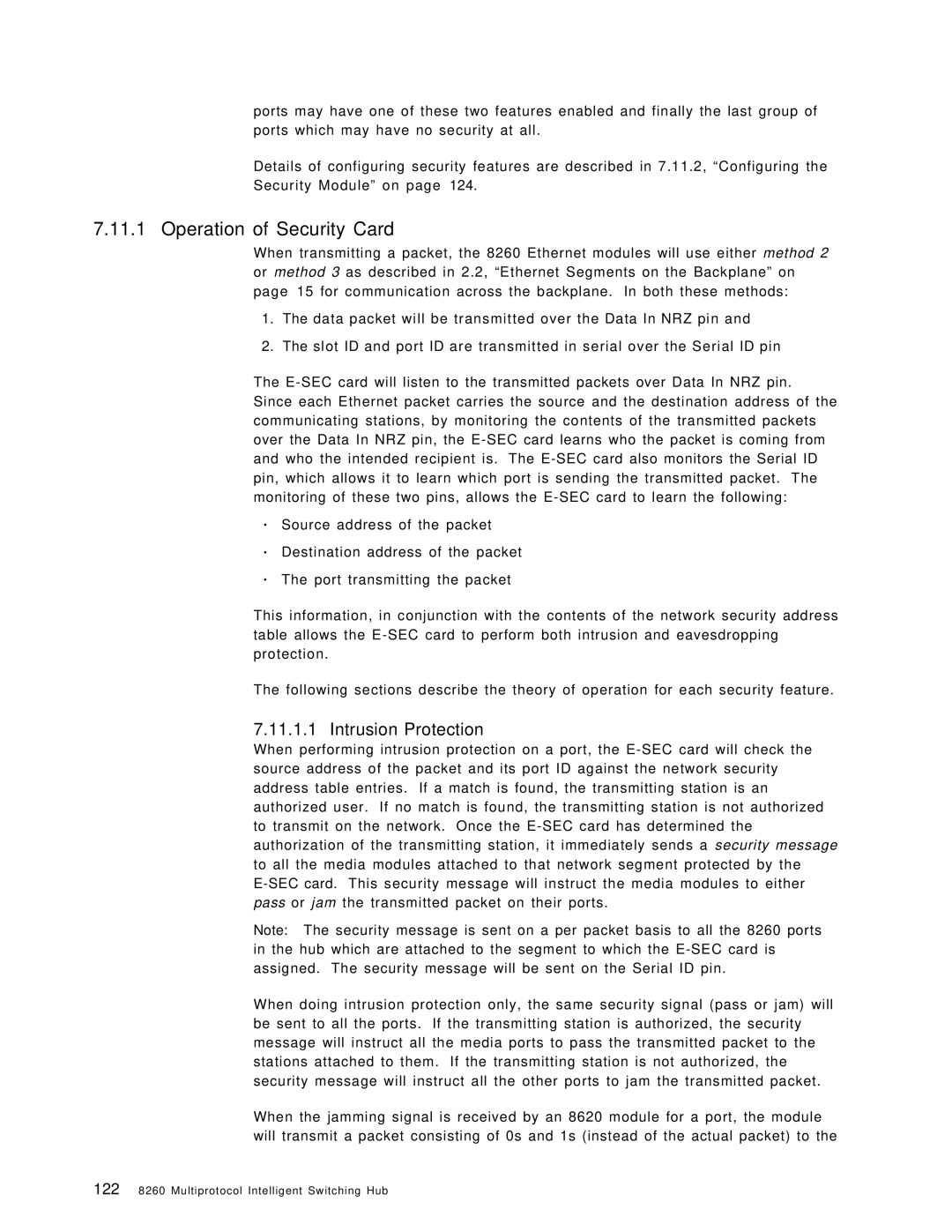 IBM 8260 manual Operation of Security Card, Intrusion Protection 