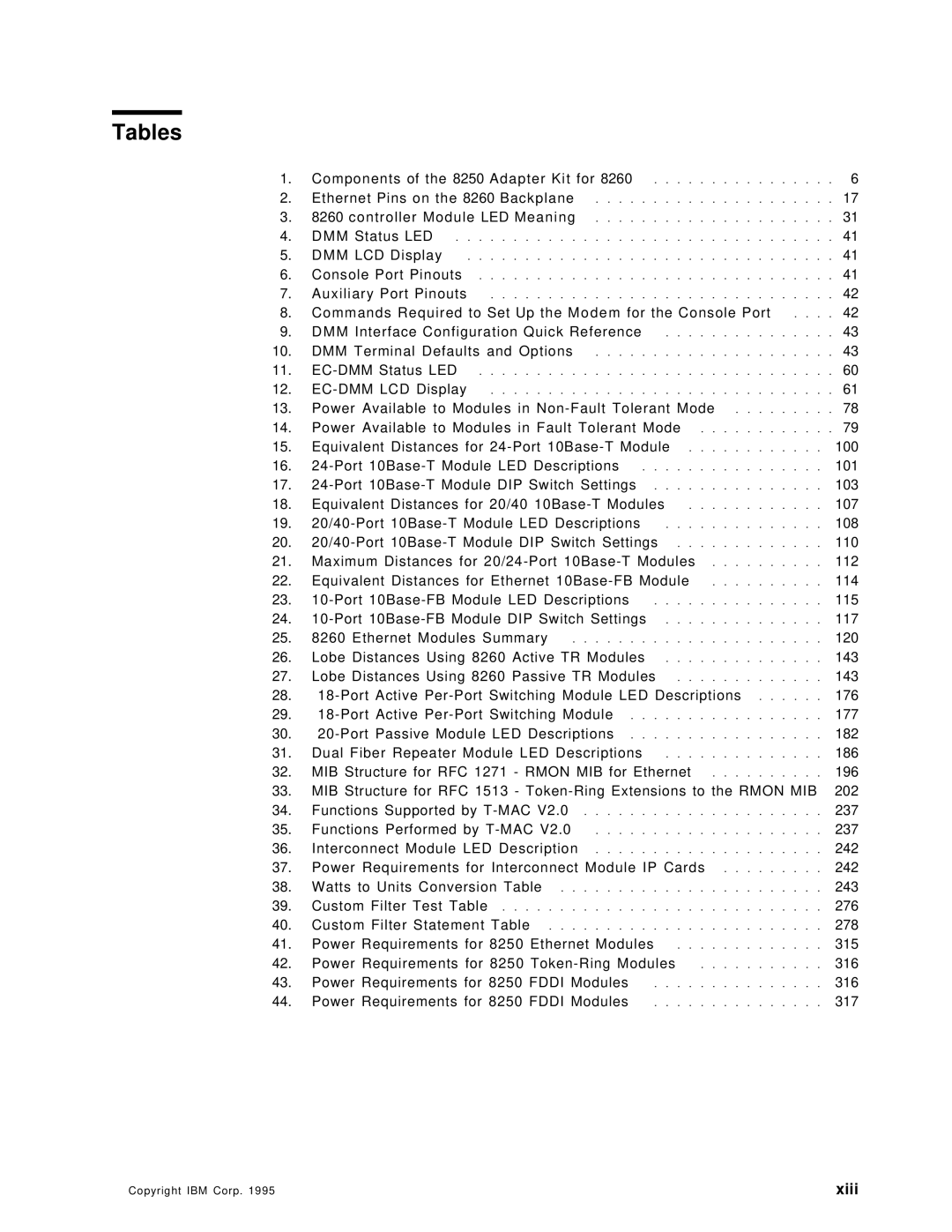 IBM 8260 manual Tables 