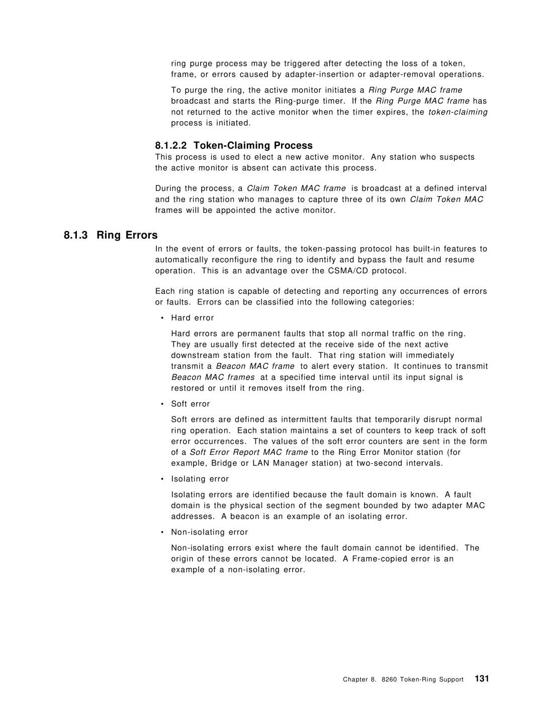 IBM 8260 manual Ring Errors, Token-Claiming Process 