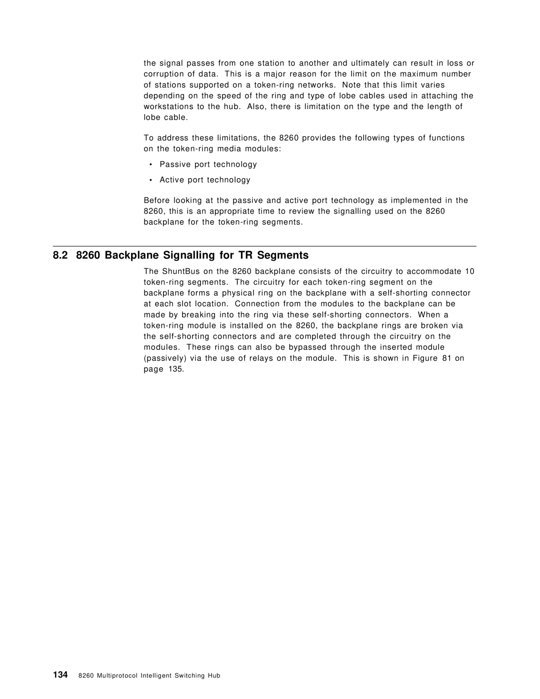 IBM 8260 manual Backplane Signalling for TR Segments 