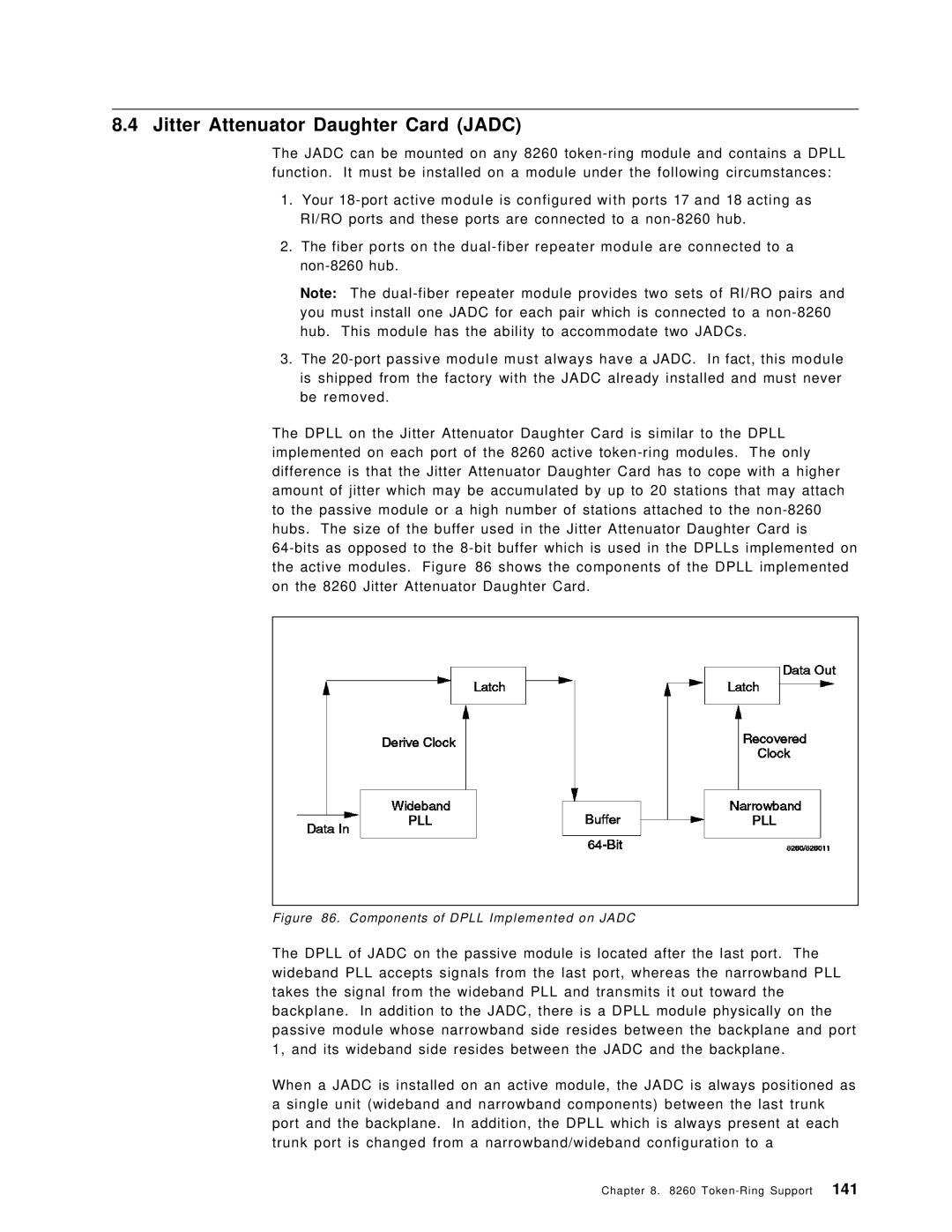 IBM 8260 manual Jitter Attenuator Daughter Card Jadc, Components of Dpll Implemented on Jadc 