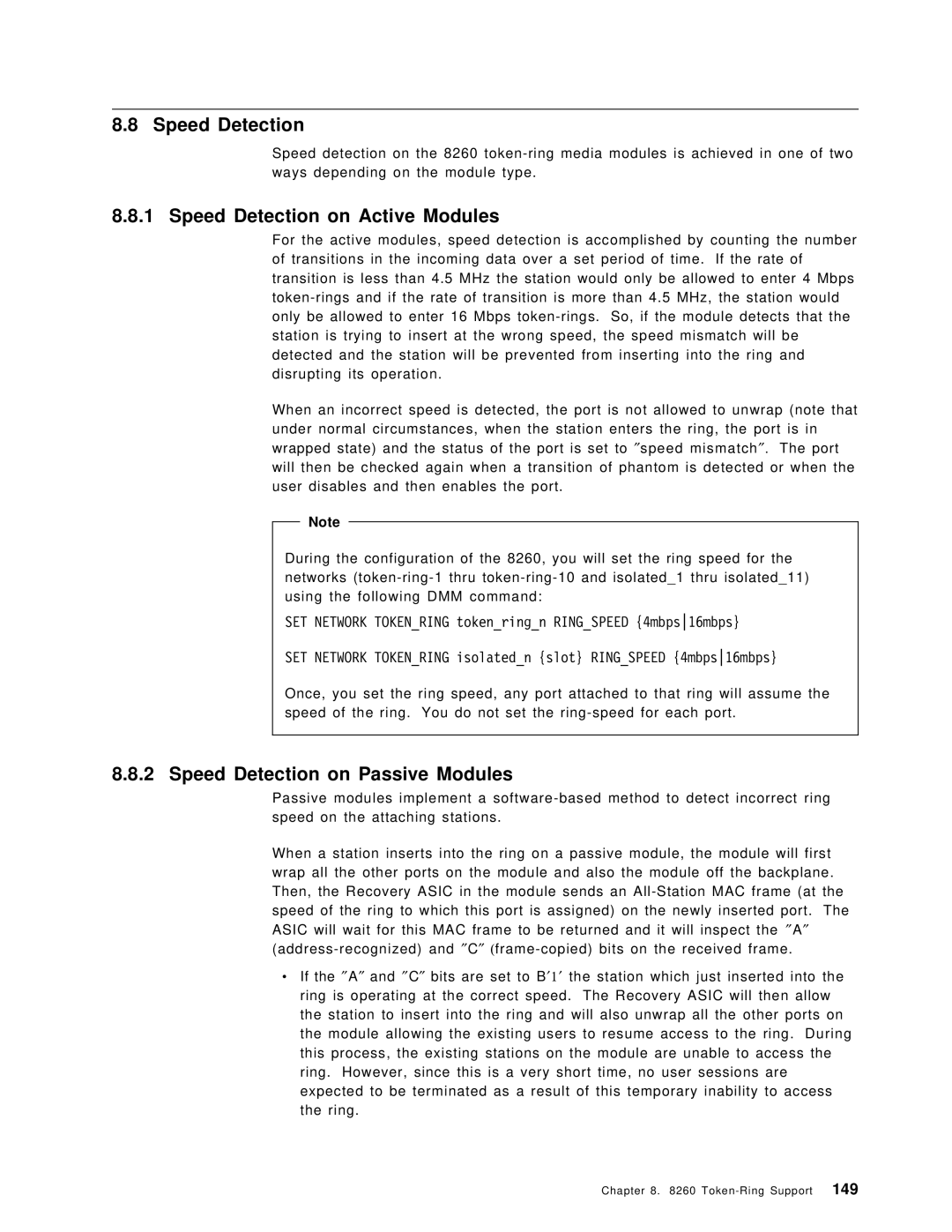 IBM 8260 manual Speed Detection on Active Modules, Speed Detection on Passive Modules 