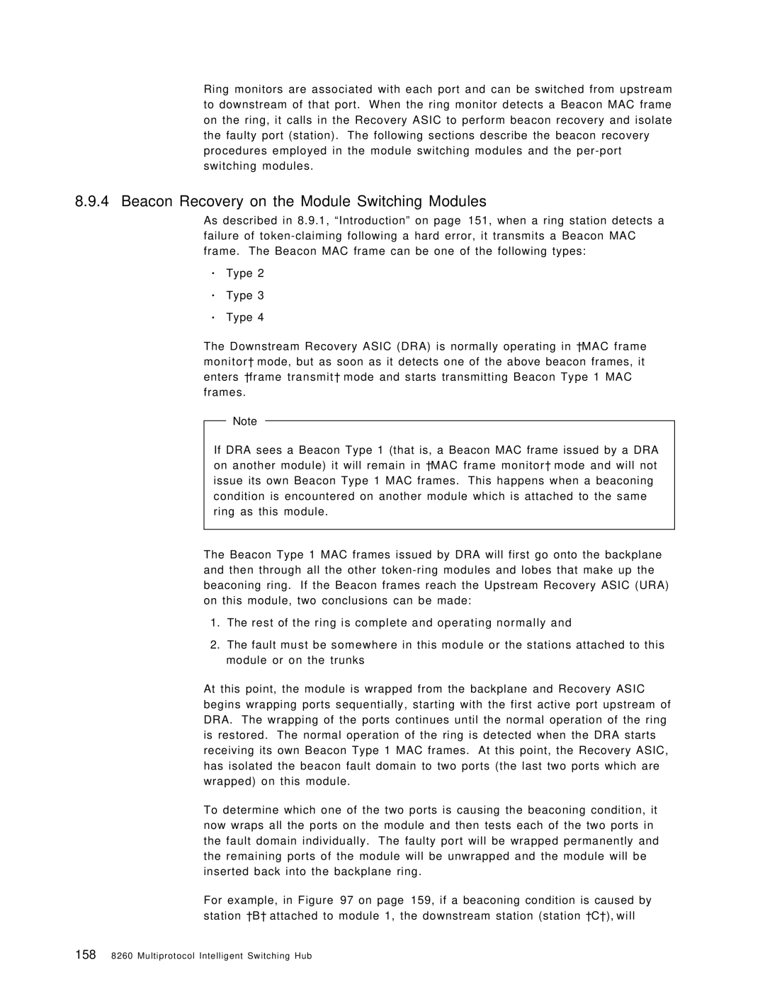 IBM 8260 manual Beacon Recovery on the Module Switching Modules 