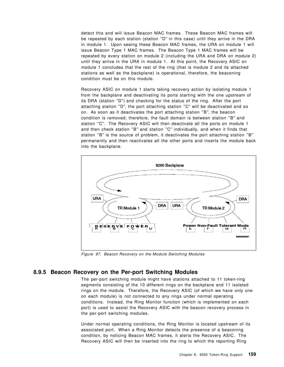 IBM 8260 manual Beacon Recovery on the Per-port Switching Modules, Beacon Recovery on the Module Switching Modules 