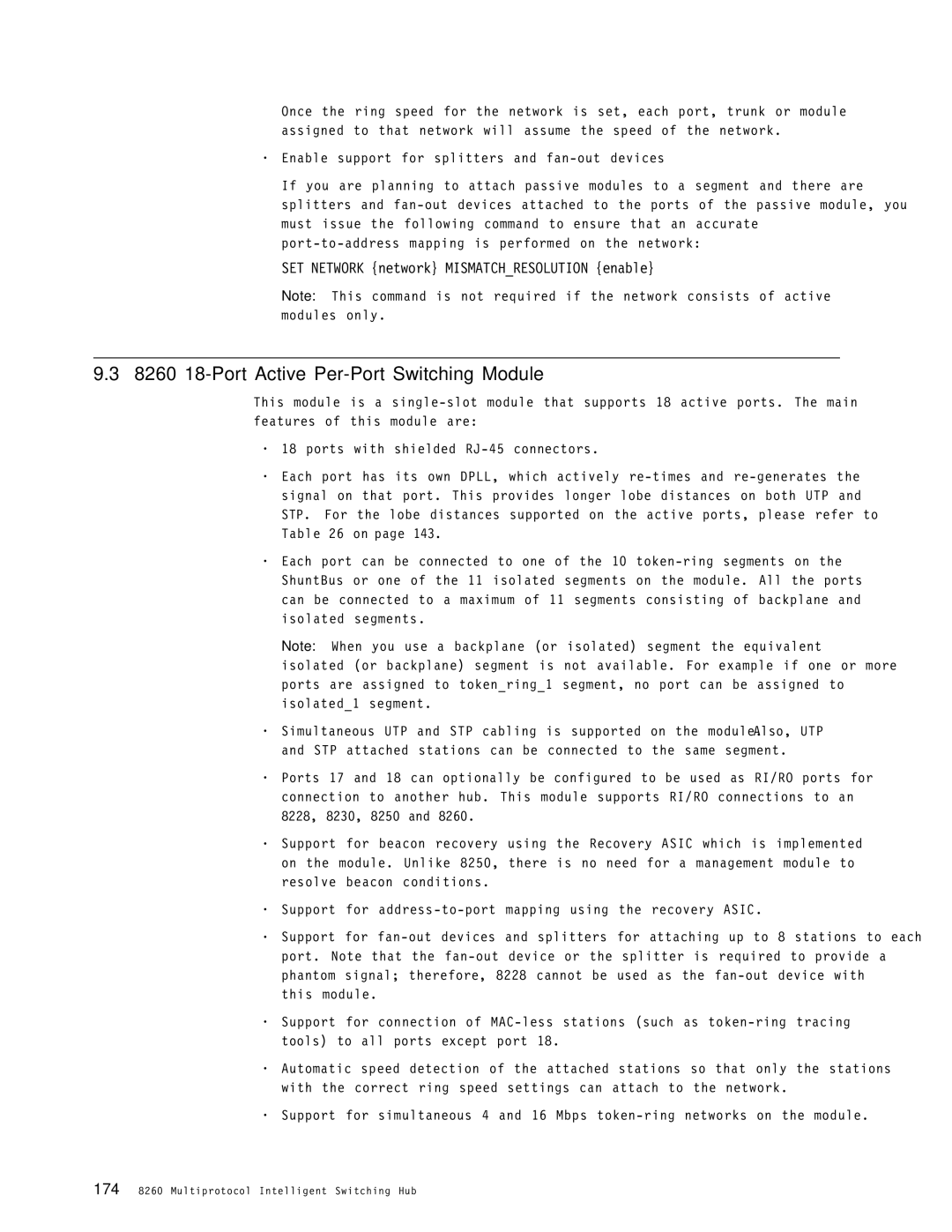 IBM manual 8260 18-Port Active Per-Port Switching Module, SET Network network Mismatchresolution enable 