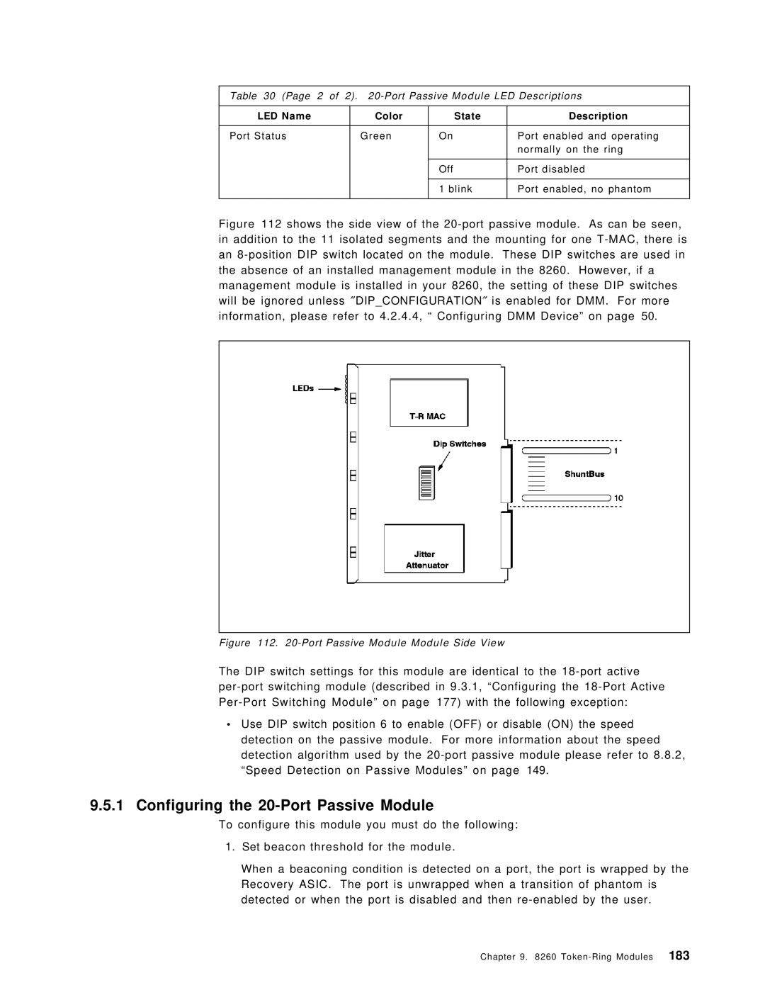 IBM 8260 manual Configuring the 20-Port Passive Module, Port Passive Module Module Side View 