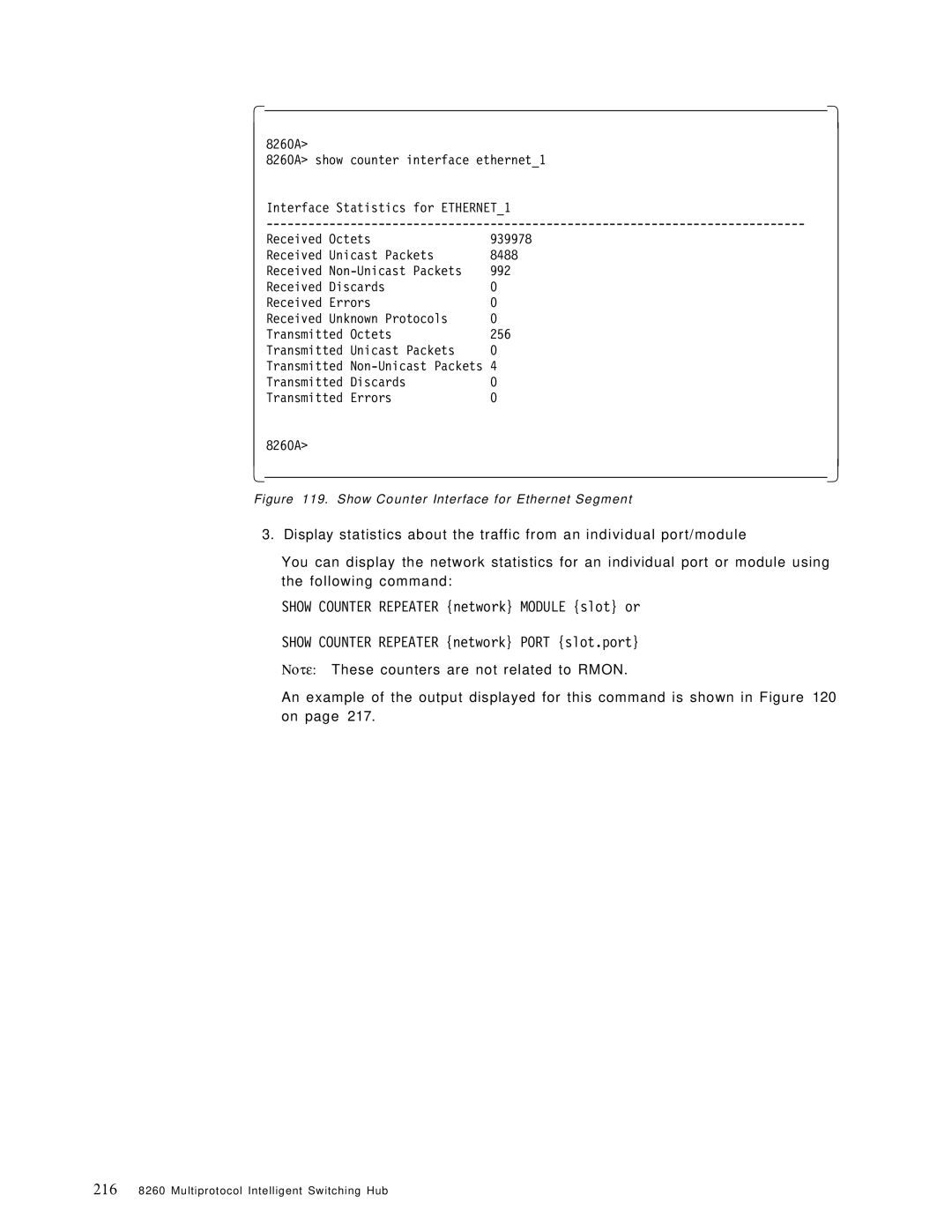 IBM 8260 manual Show Counter Interface for Ethernet Segment 