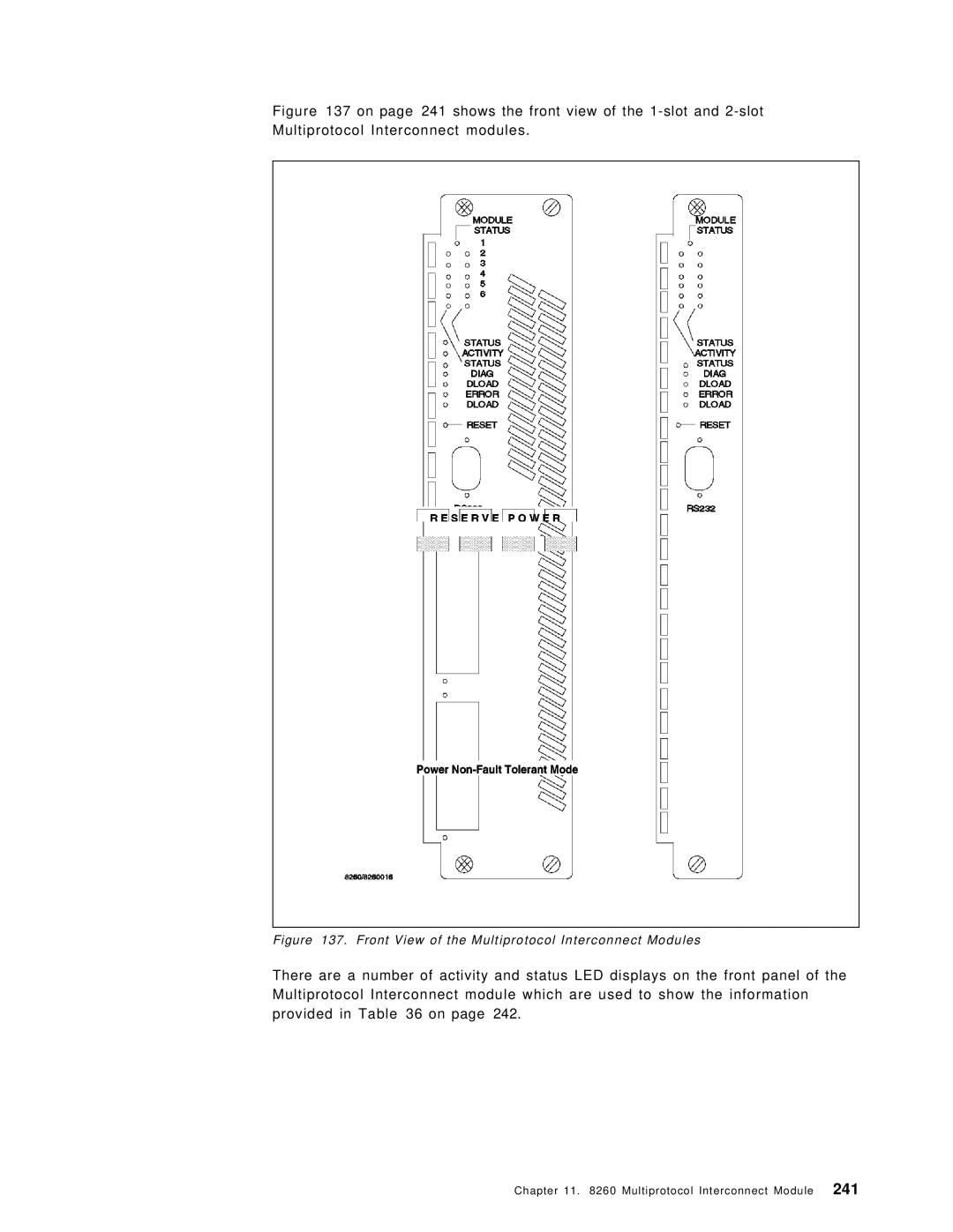 IBM 8260 manual Front View of the Multiprotocol Interconnect Modules 