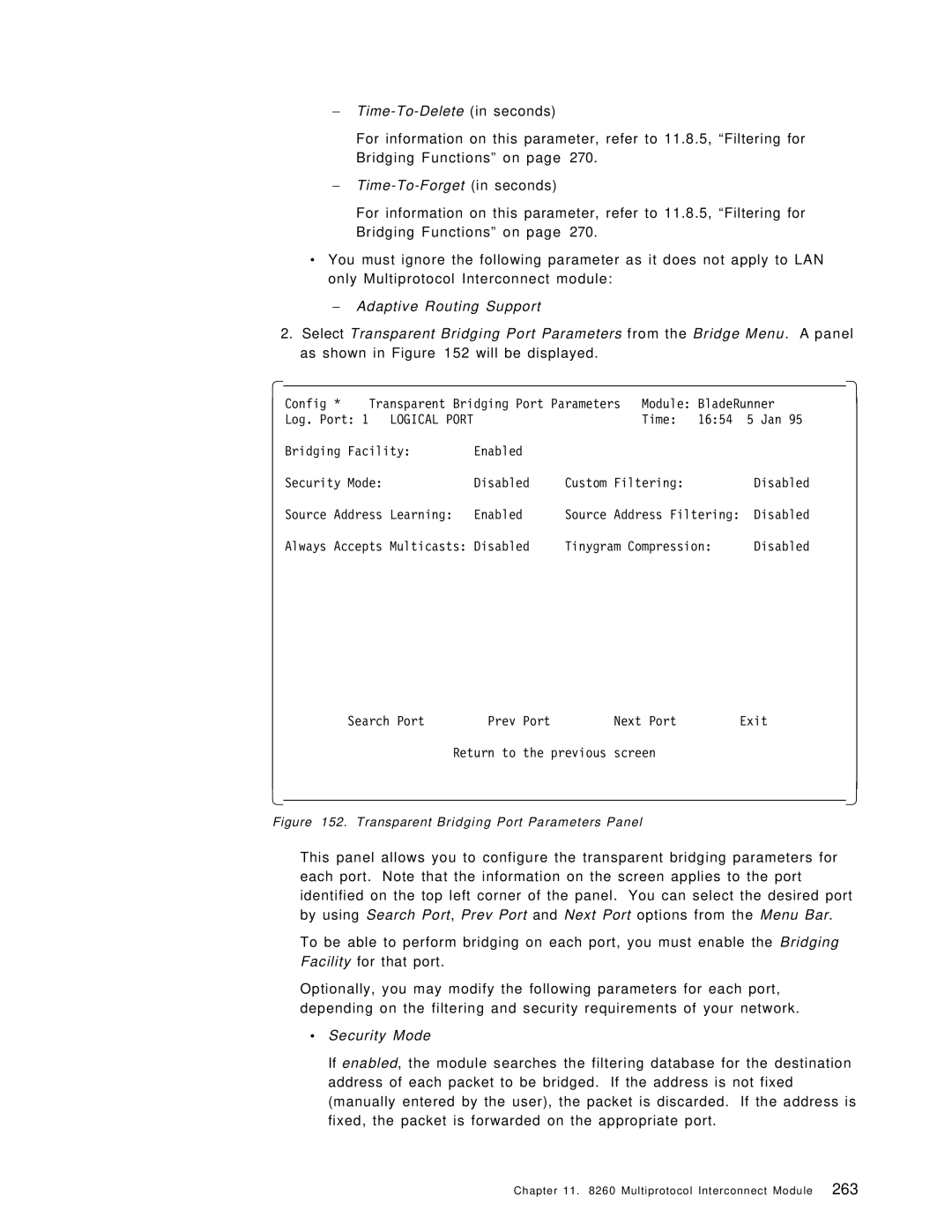 IBM 8260 manual Time-To-Delete in seconds, Time-To-Forget in seconds, ∙ Security Mode 