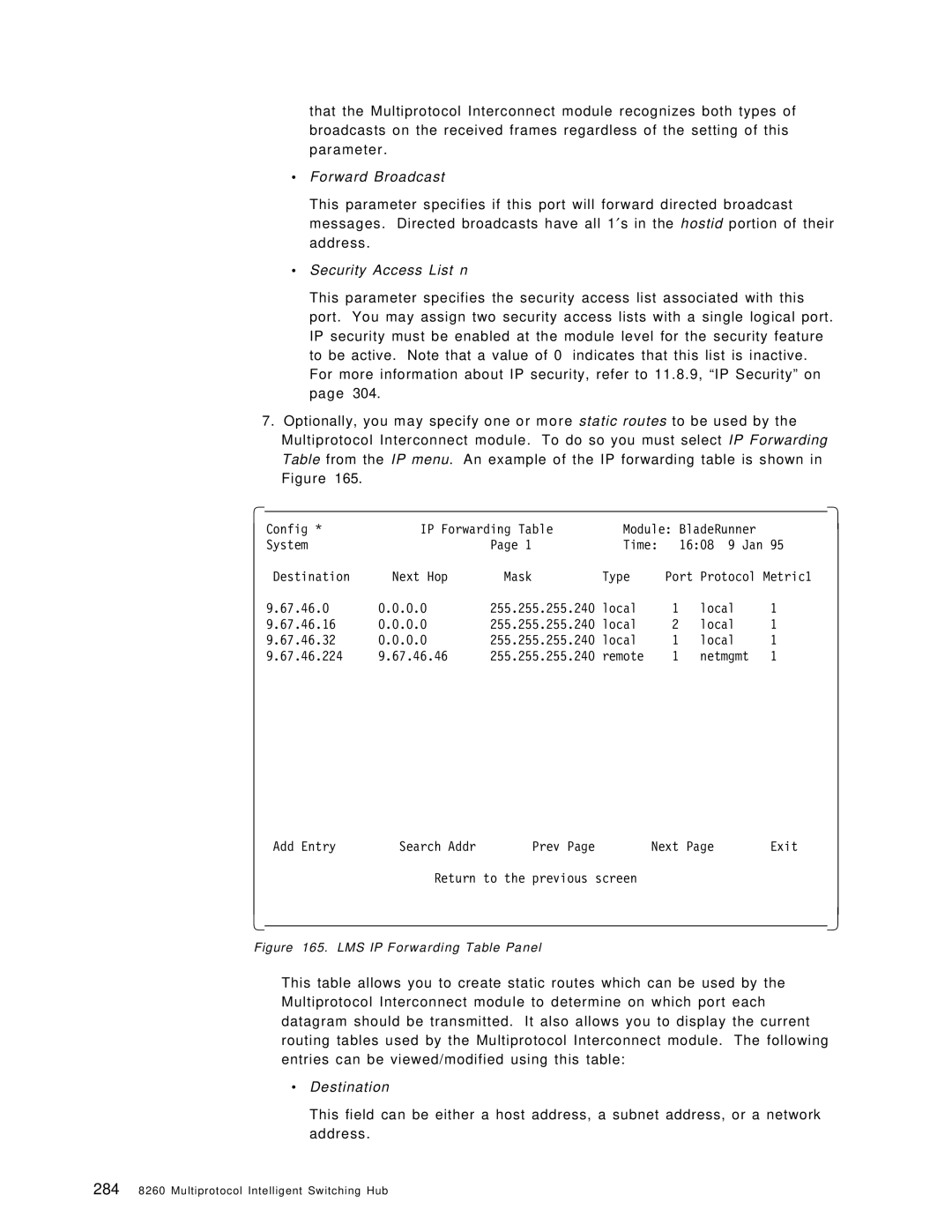 IBM 8260 manual ∙ Forward Broadcast, ∙ Security Access List n, ∙ Destination 