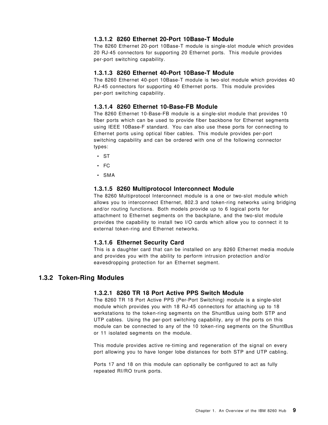 IBM 8260 manual Token-Ring Modules 