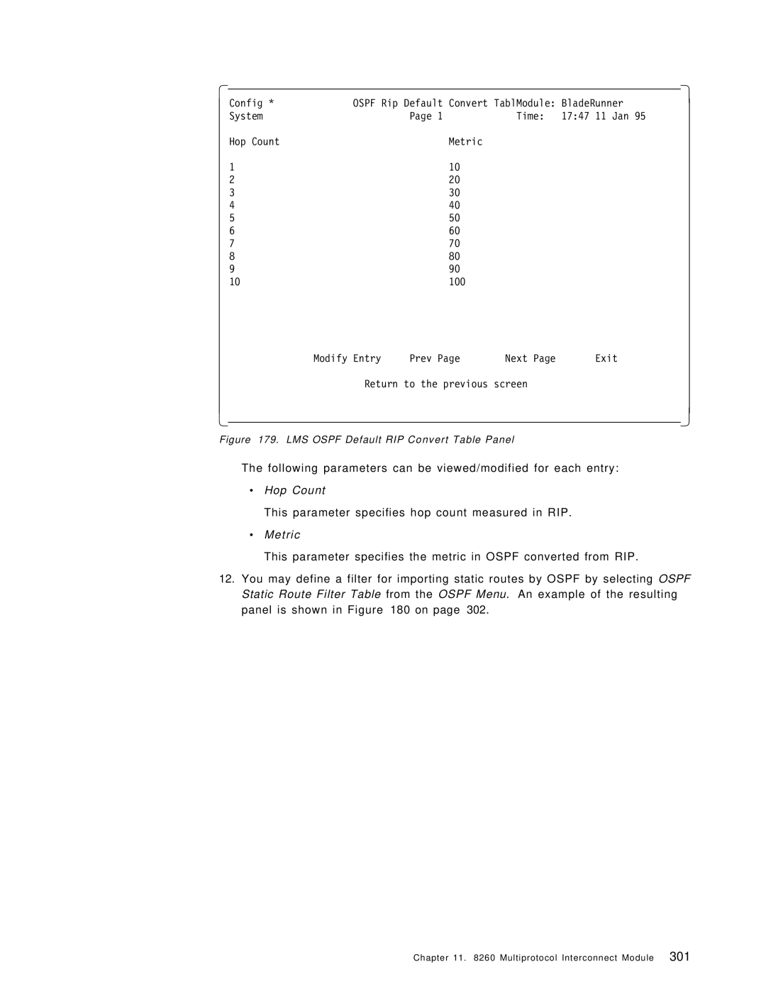 IBM 8260 manual Following parameters can be viewed/modified for each entry 