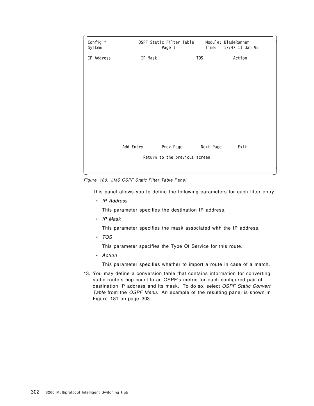 IBM 8260 This parameter specifies the destination IP address, This parameter specifies the Type Of Service for this route 