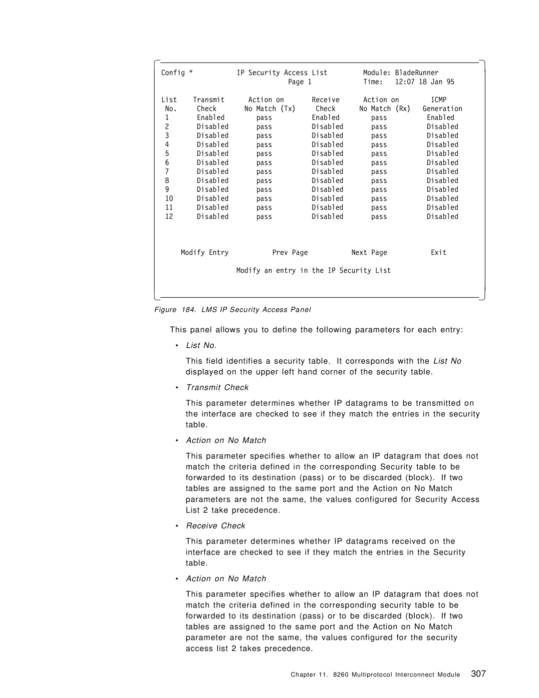 IBM 8260 manual ∙ List No, ∙ Transmit Check, ∙ Action on No Match, ∙ Receive Check 