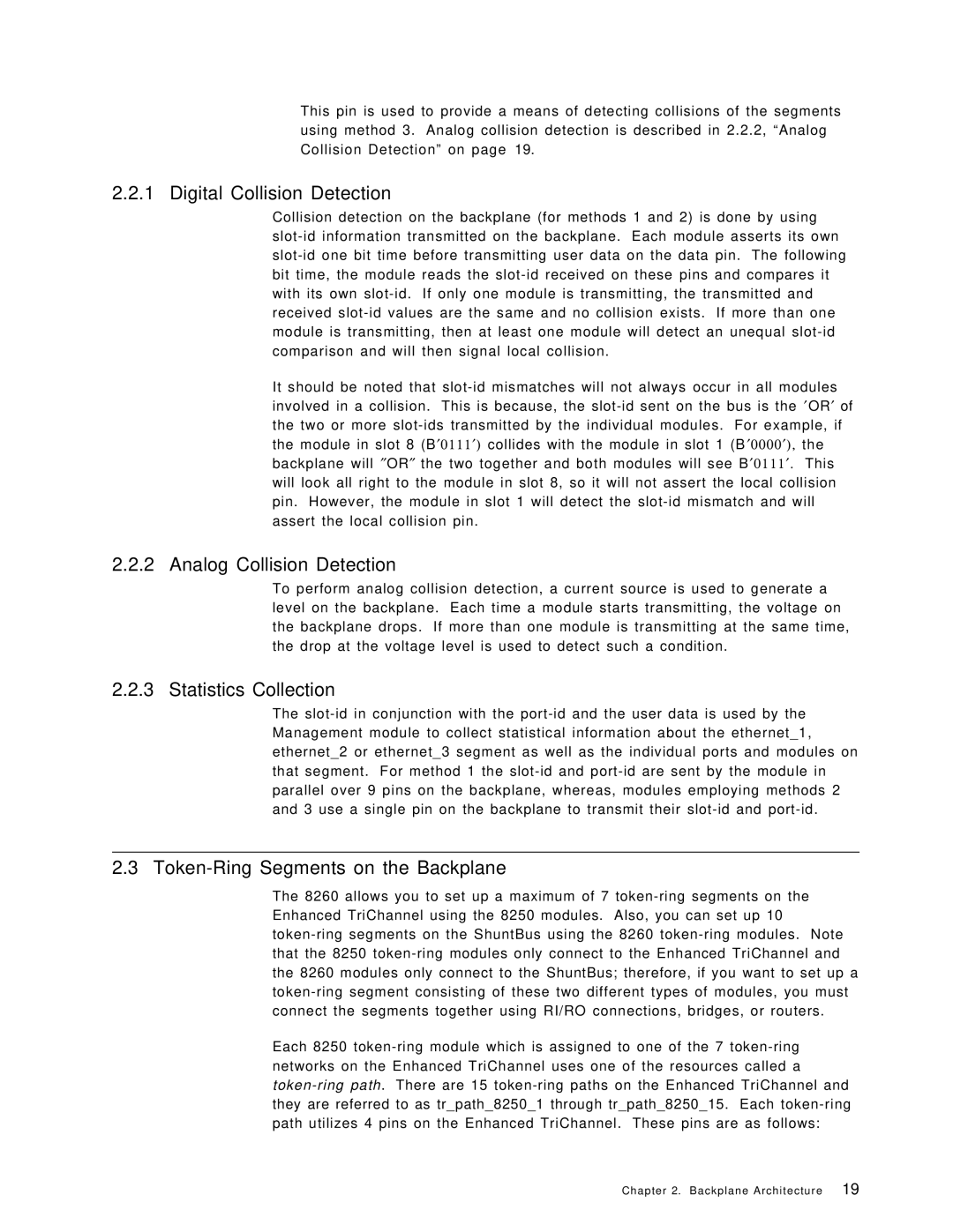 IBM 8260 manual Digital Collision Detection, Analog Collision Detection, Statistics Collection 